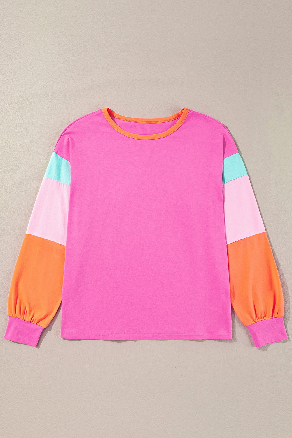 Rose Red Color Block Sleeve Loose Fit Top