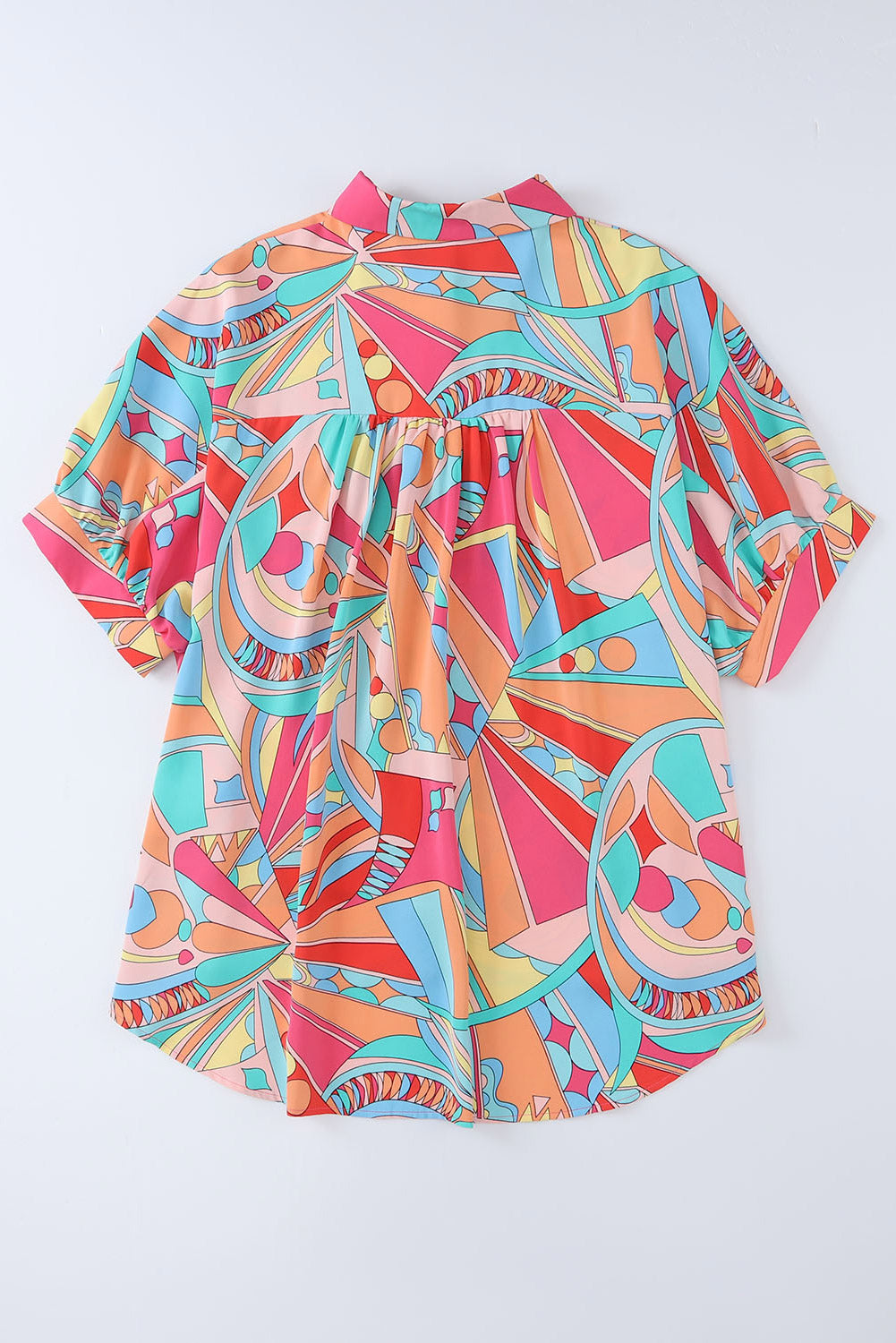 Multicolor Abstract Print Half Batwing Sleeve Loose Shirt