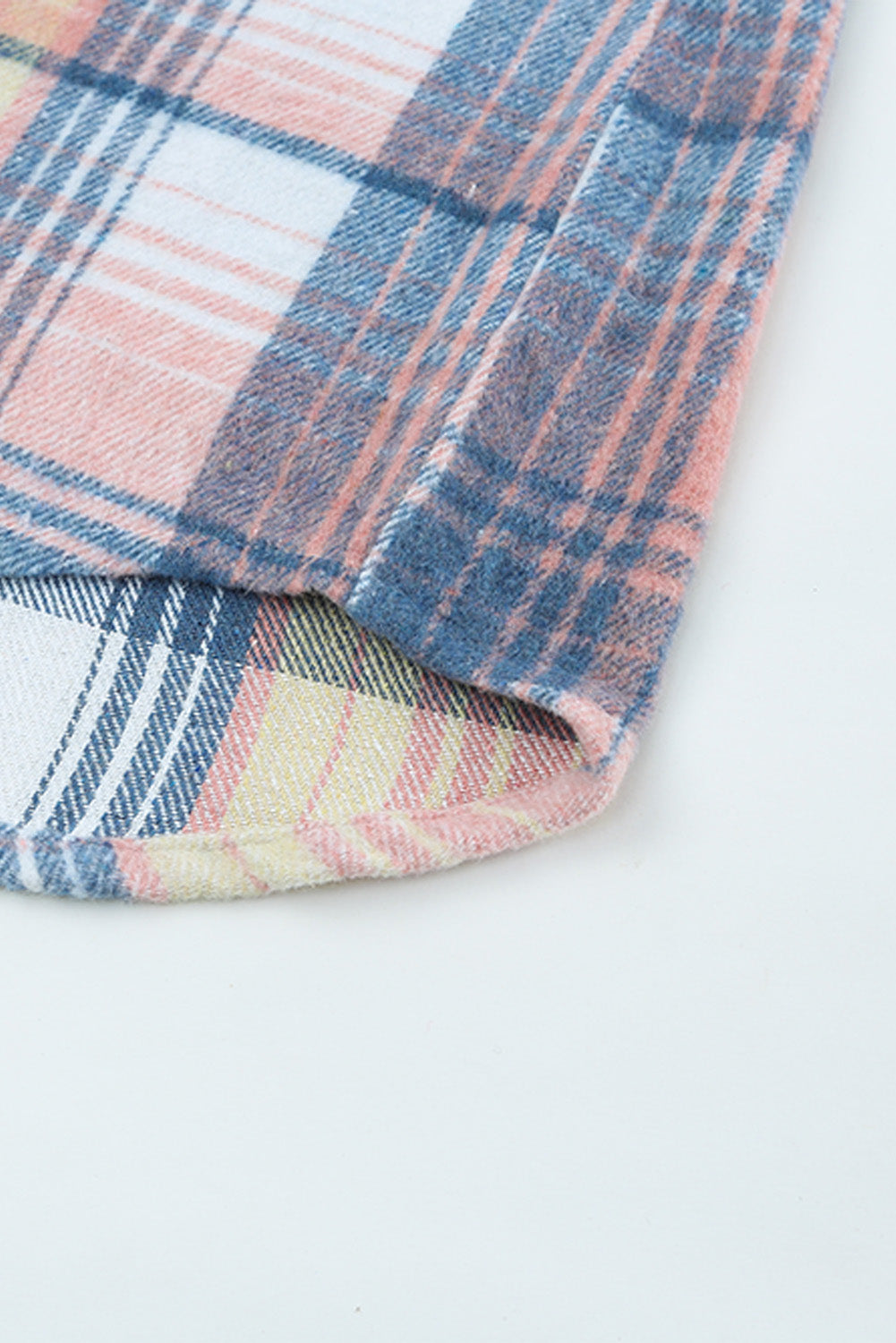 Pink and Grey Plaid Button Up Collar Flannel Shacket