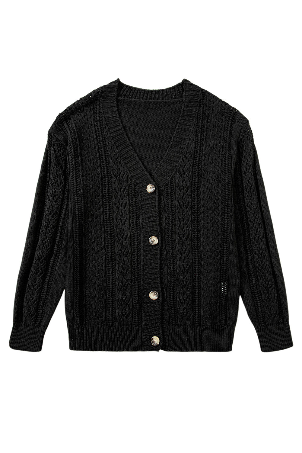 Green Hollow Knit Drop Shoulder Cardigan