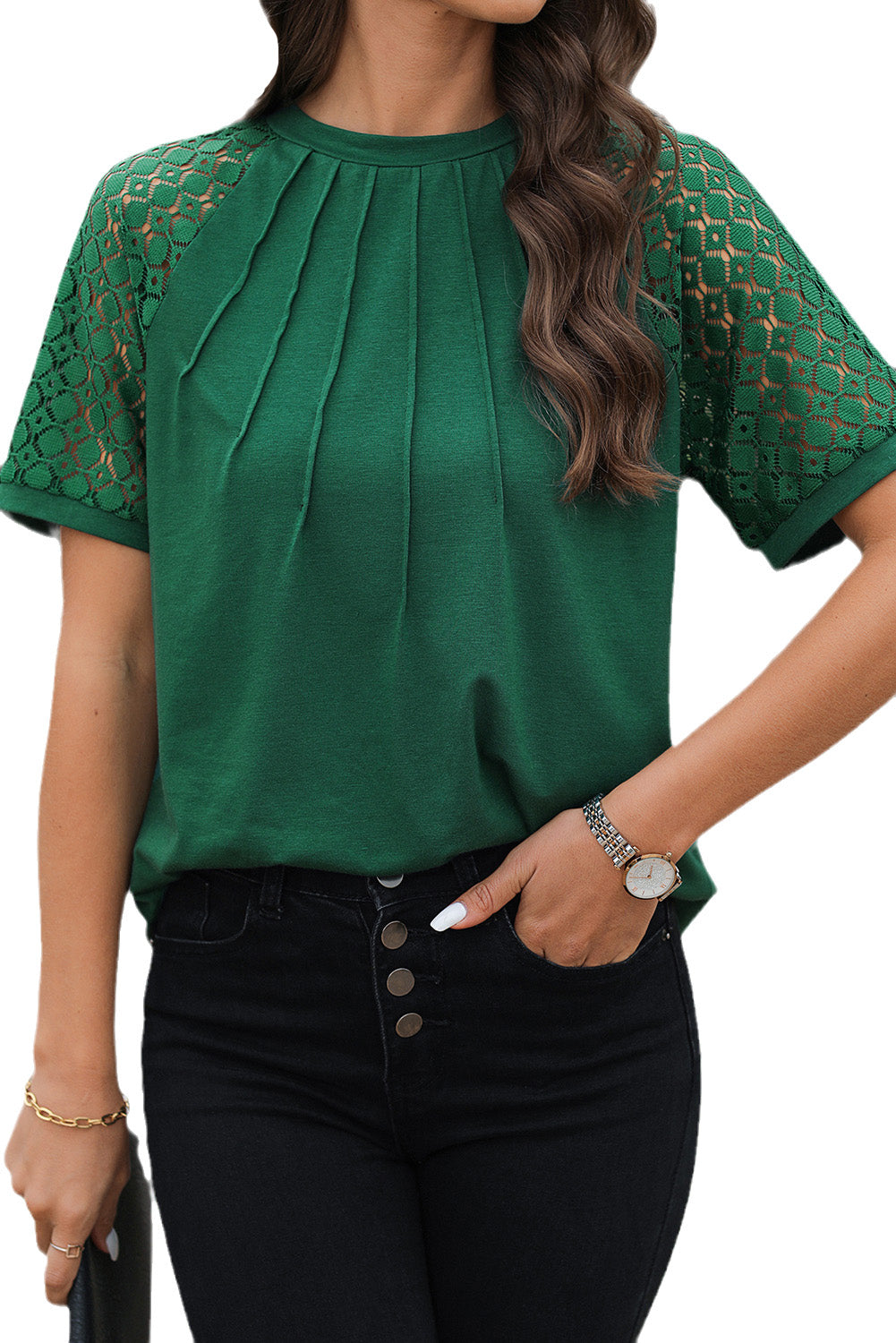 Pale Khaki Lace Raglan Sleeve Tee