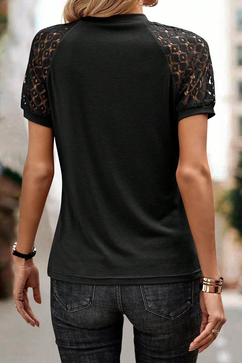 Pale Khaki Lace Raglan Sleeve Tee