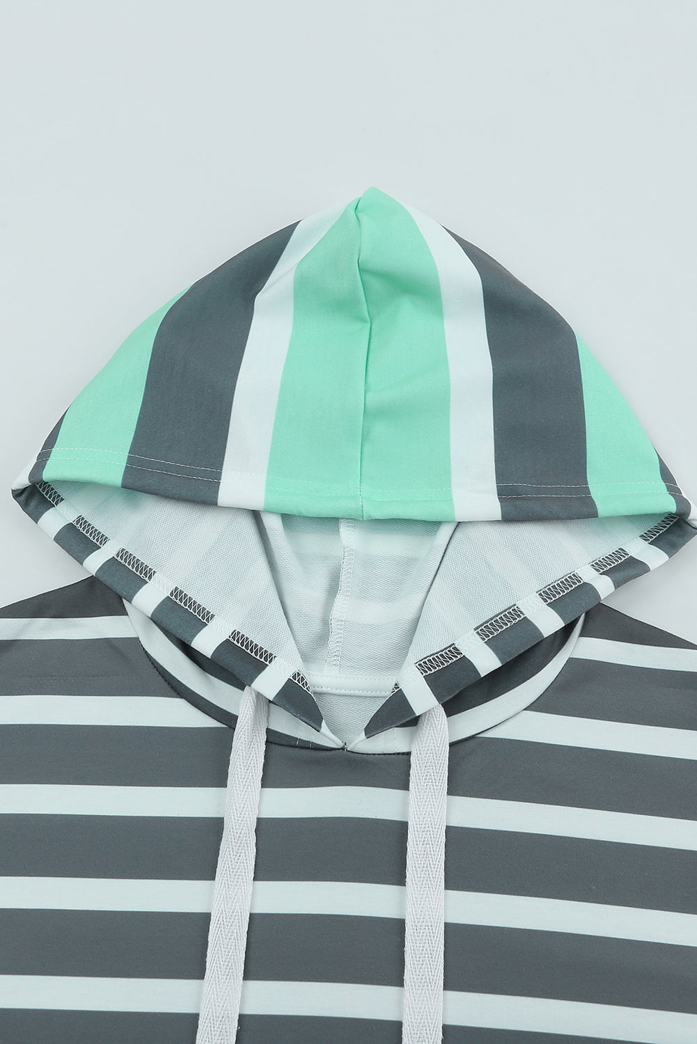 Blue Striped Color Block Drawstring Long Sleeve Hoodie