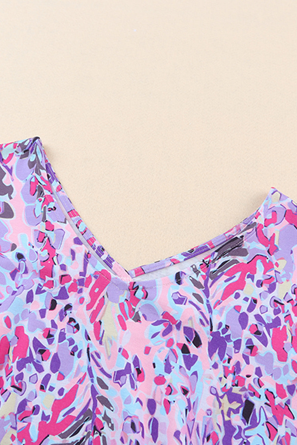 Pastel Blue Floral Abstract V-Neck Tee