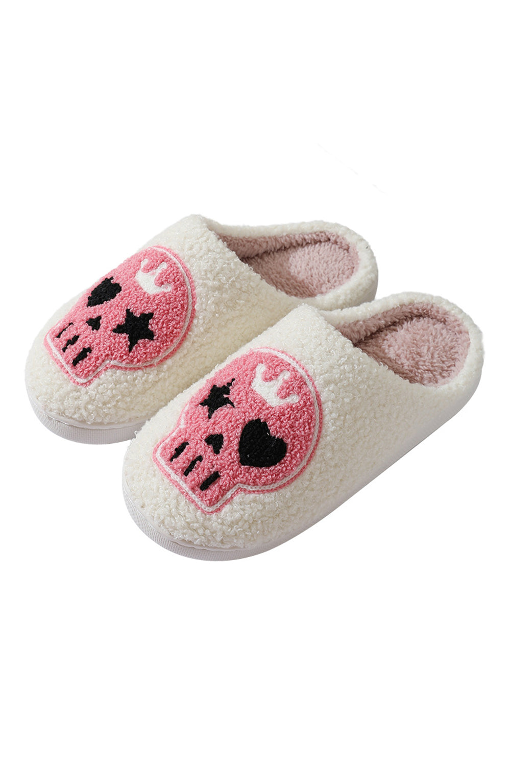 Black Halloween Skull Printed Plush Winter Home Slippers