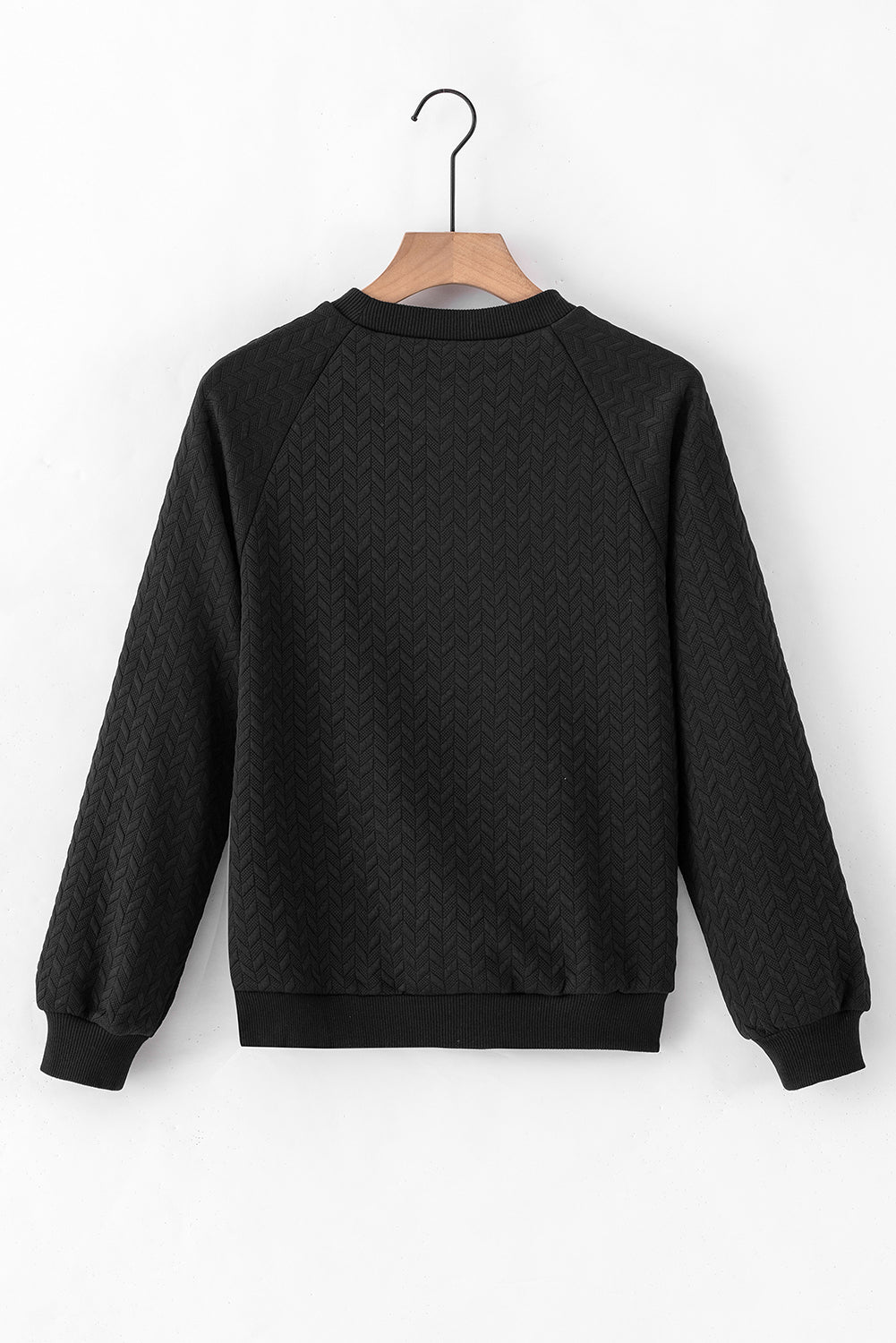 Jungle Green Solid Textured Raglan Sleeve Pullover Sweatshirt