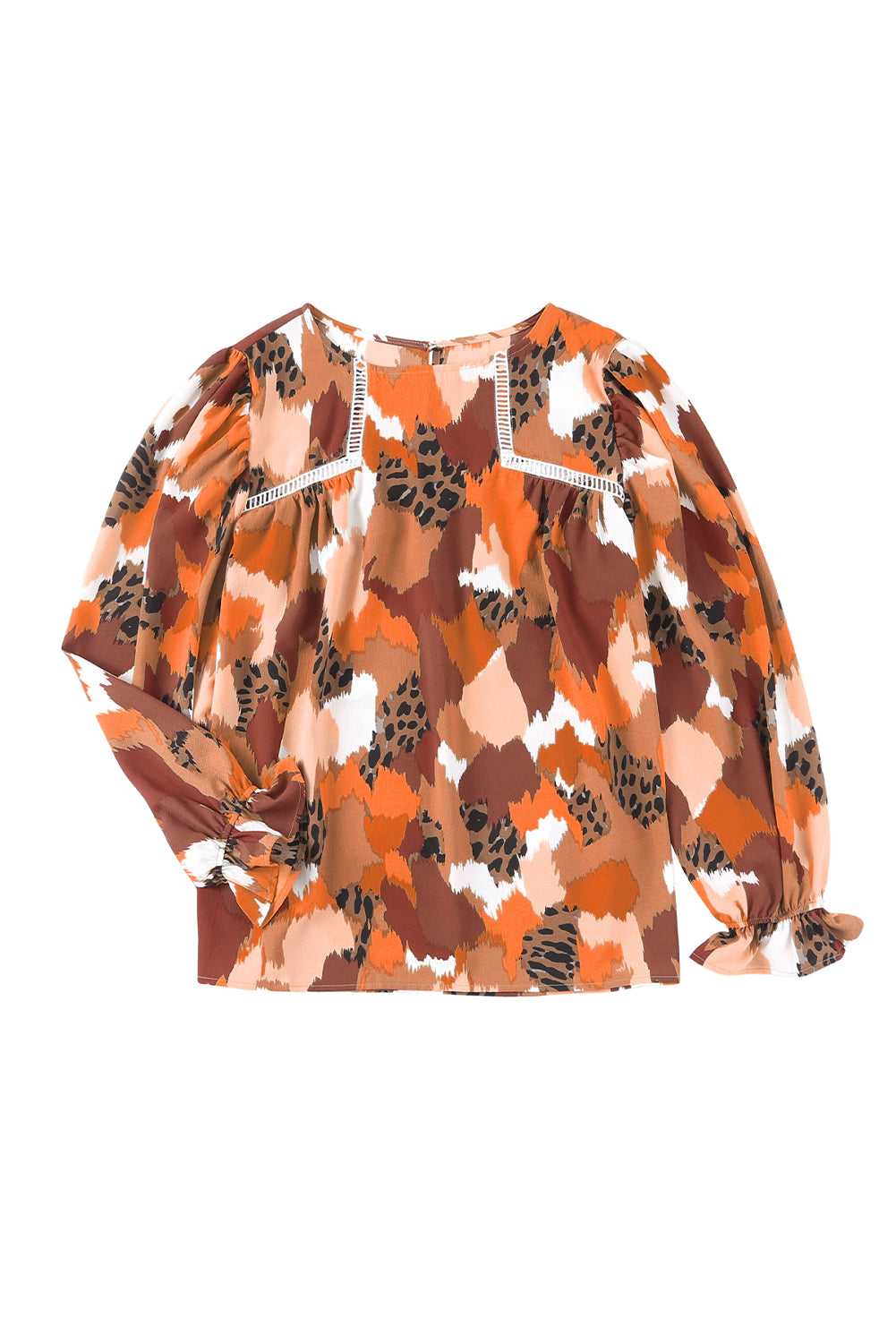 Multicolor Abstract Print Ruffle Puff Sleeve Blouse