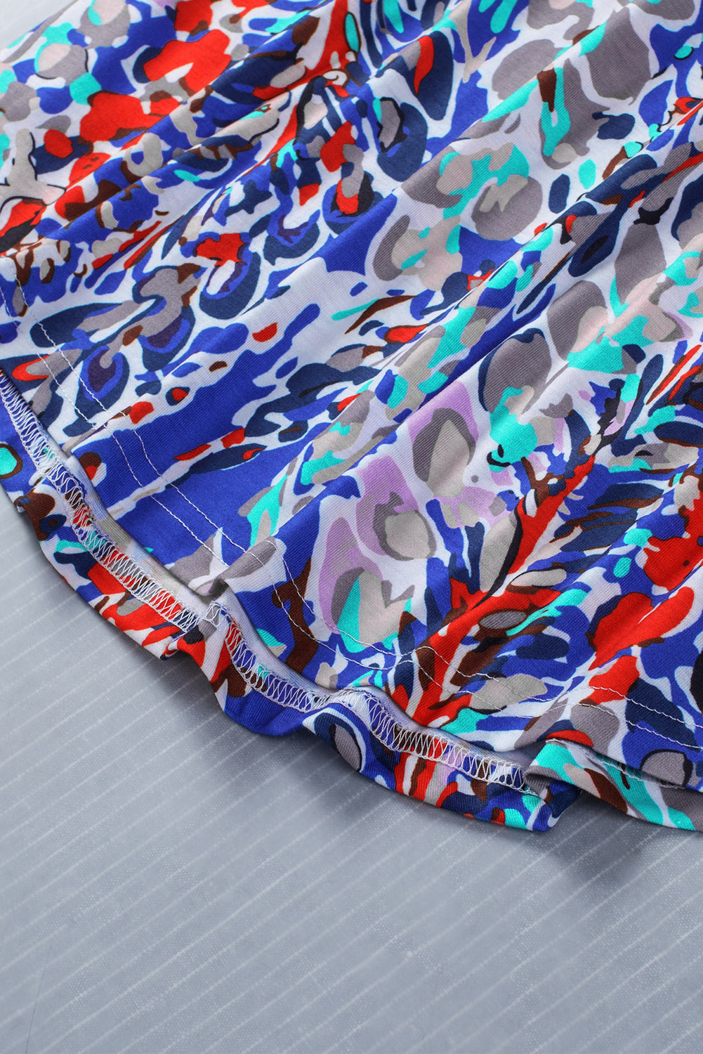 Rosy Boho Abstract Print Color Block Ruffle Babydoll Sleeveless Shirt