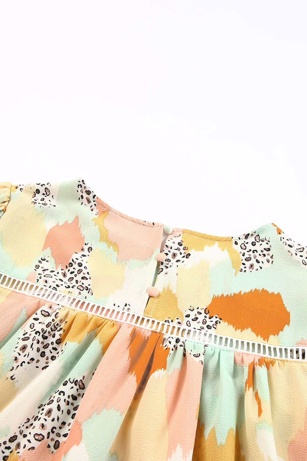 Multicolor Abstract Print Ruffle Puff Sleeve Blouse