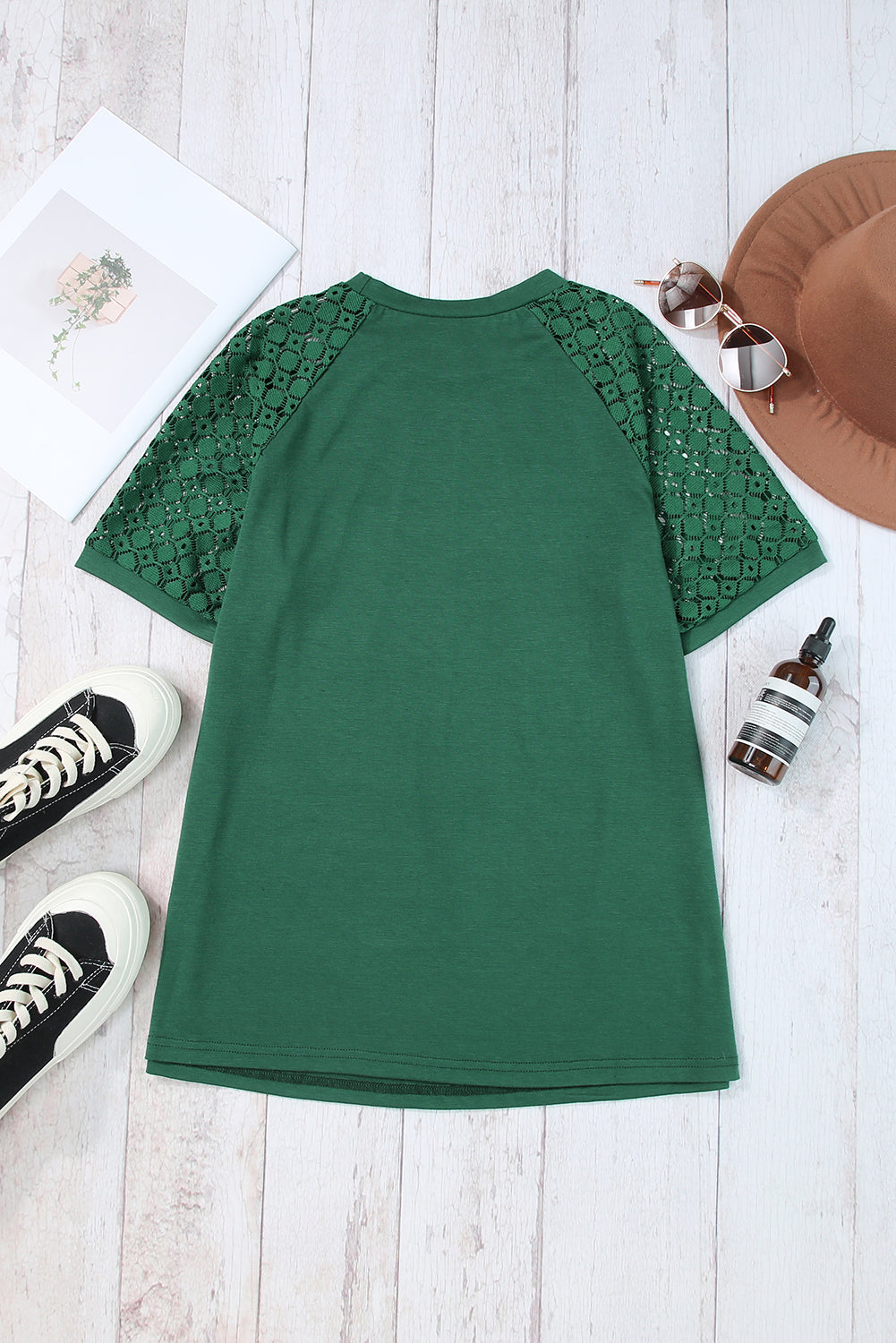 Pale Khaki Lace Raglan Sleeve Tee