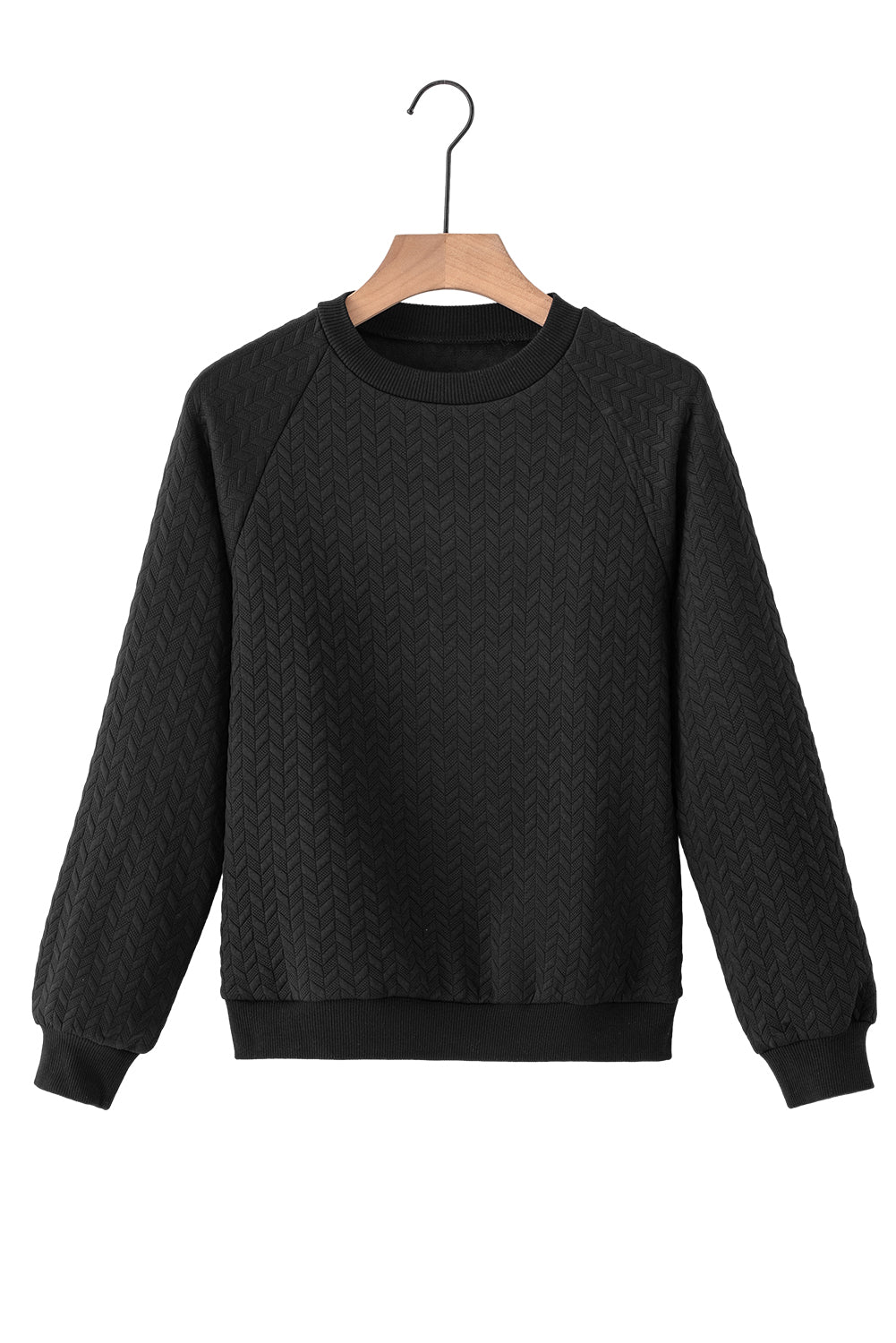 Jungle Green Solid Textured Raglan Sleeve Pullover Sweatshirt