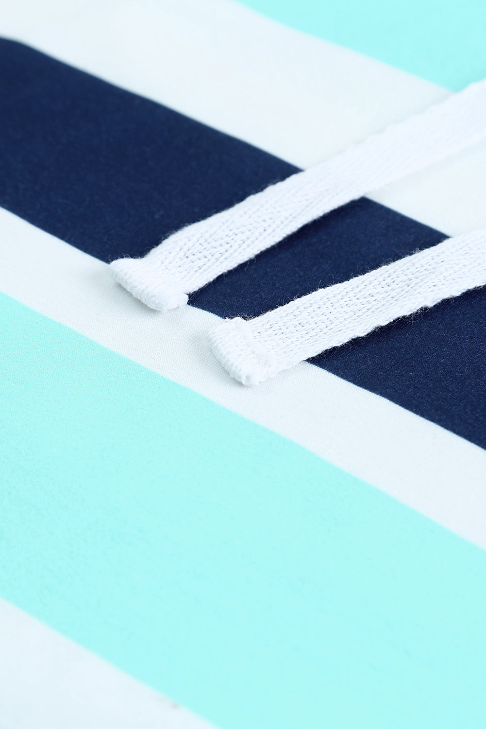 Blue Striped Color Block Drawstring Long Sleeve Hoodie