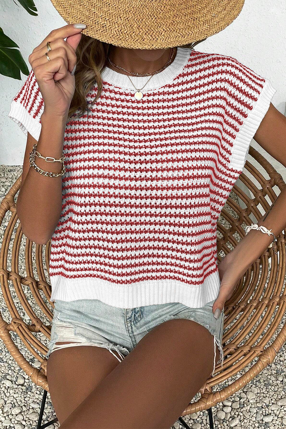 Black Stripe Contrast Trim Knit Dolman Top