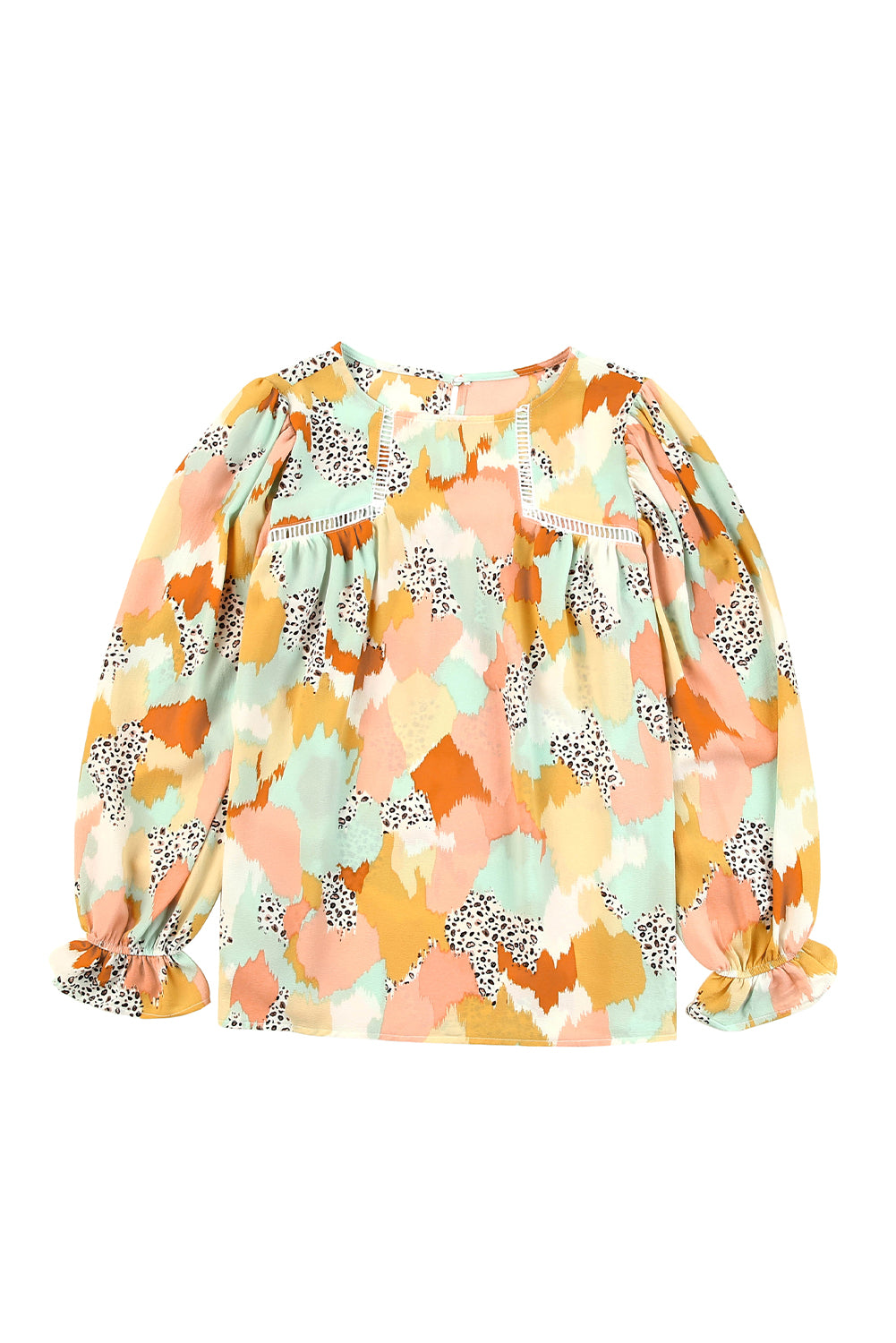 Multicolor Abstract Print Ruffle Puff Sleeve Blouse
