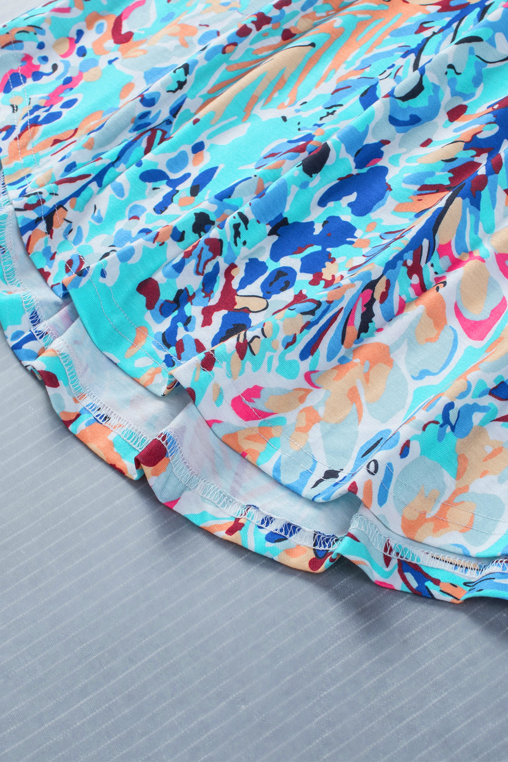 Rosy Boho Abstract Print Color Block Ruffle Babydoll Sleeveless Shirt