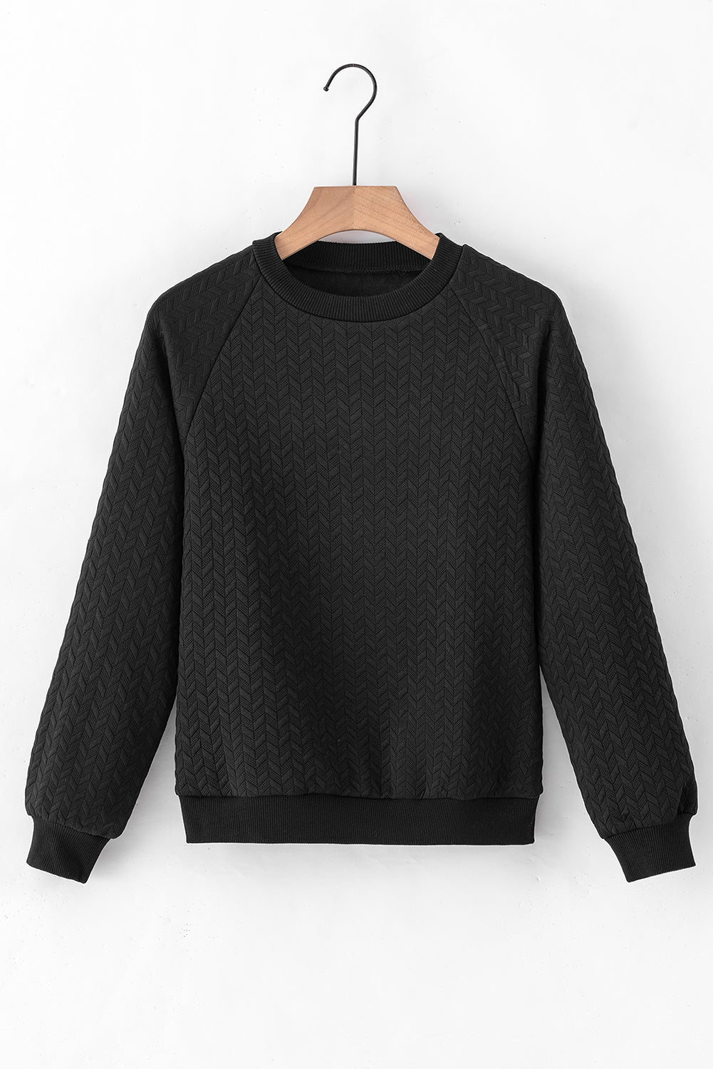 Jungle Green Solid Textured Raglan Sleeve Pullover Sweatshirt