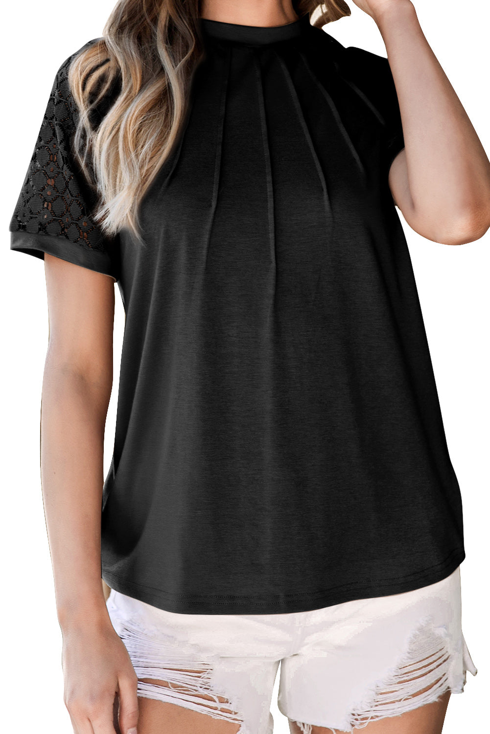 Pale Khaki Lace Raglan Sleeve Tee