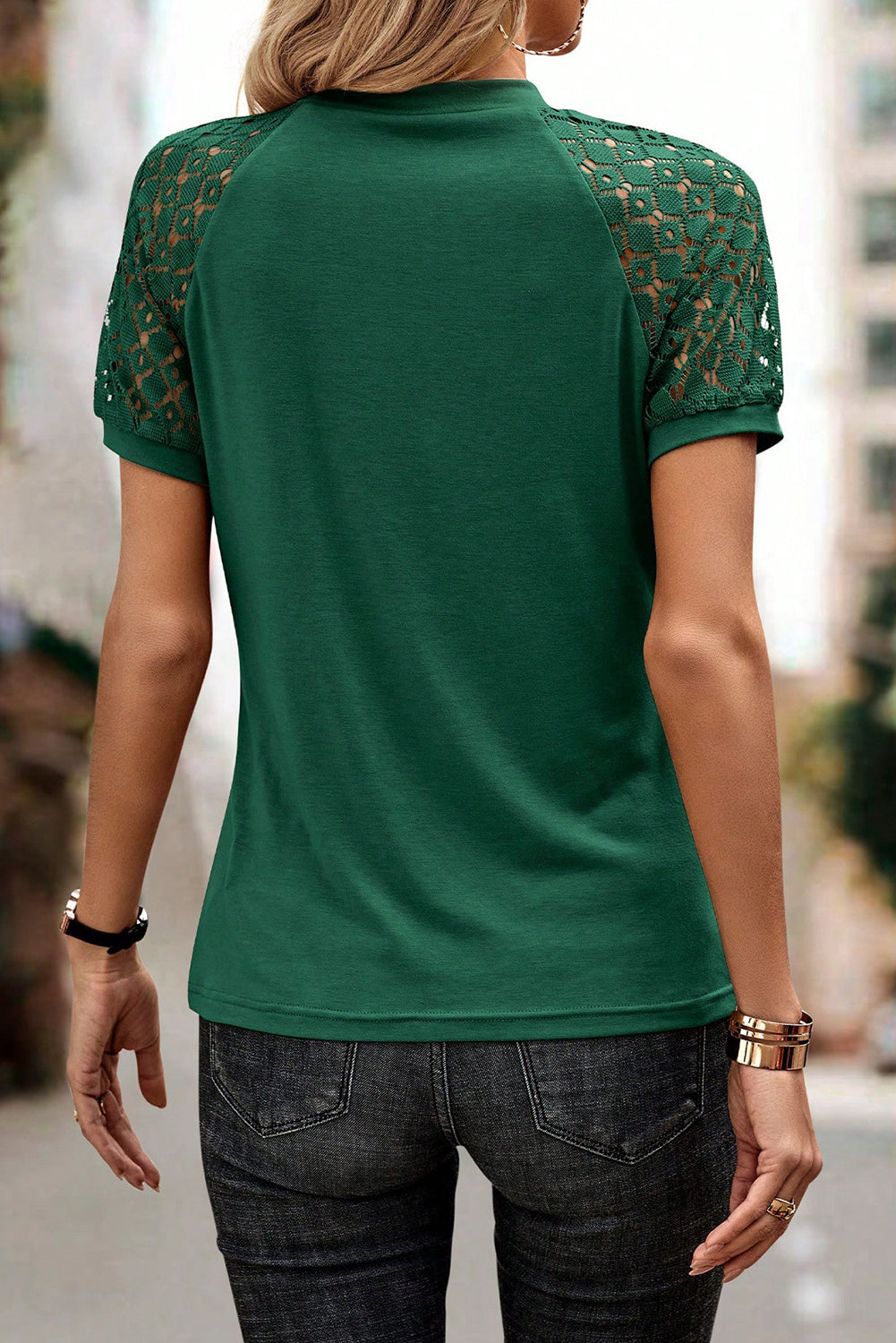 Pale Khaki Lace Raglan Sleeve Tee