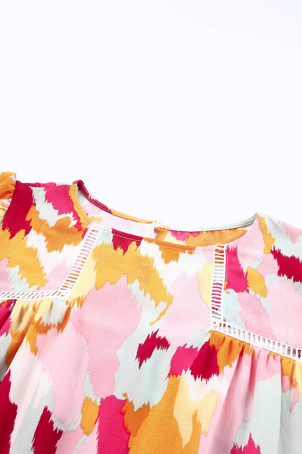 Multicolor Abstract Print Ruffle Puff Sleeve Blouse