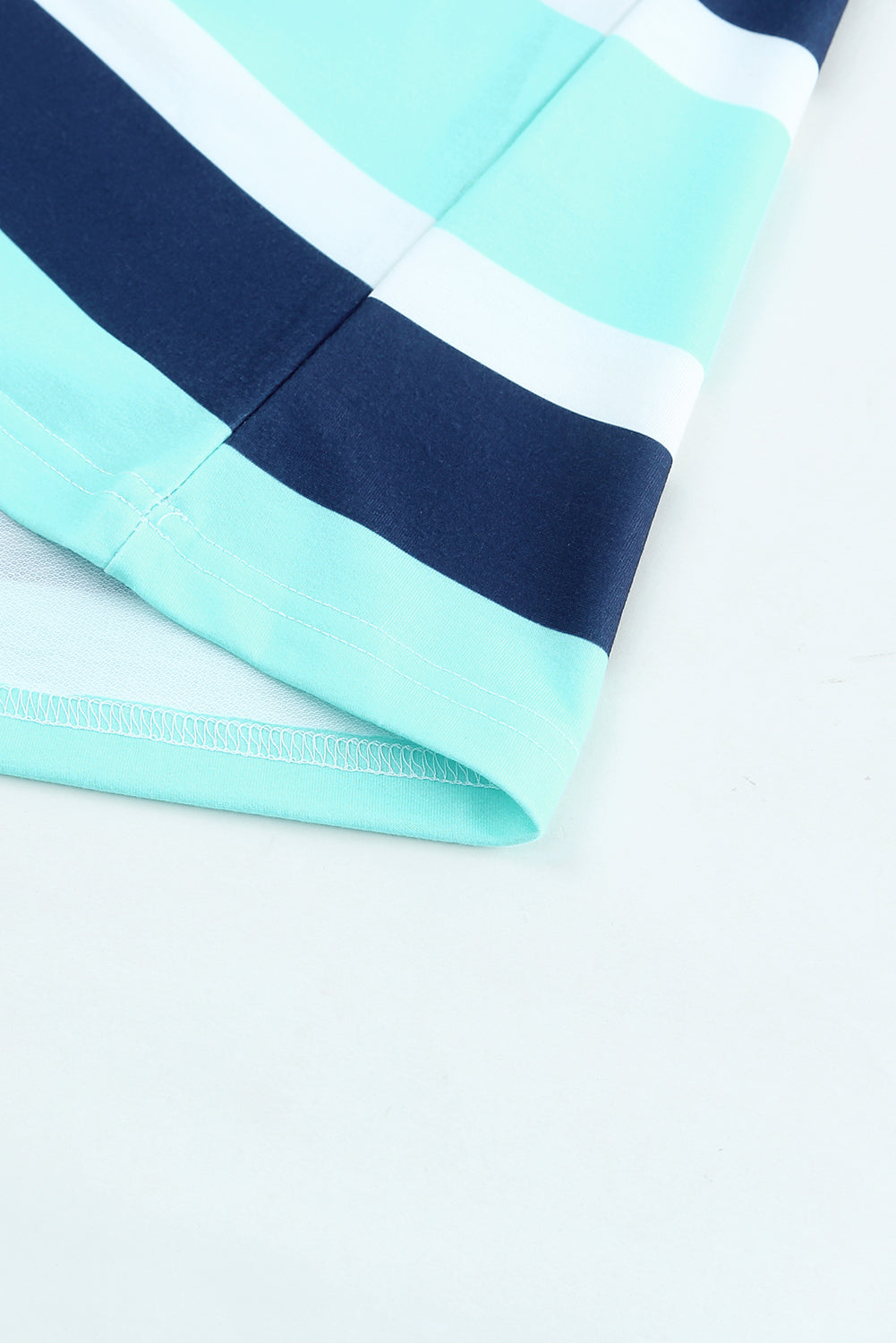 Blue Striped Color Block Drawstring Long Sleeve Hoodie