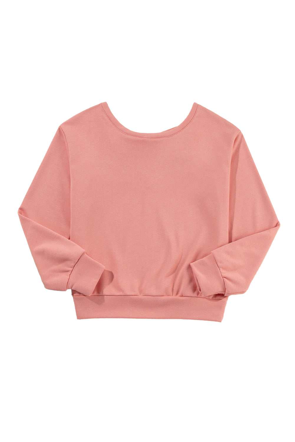 Apricot Bowknot Plain Round Neck Sweatshirt