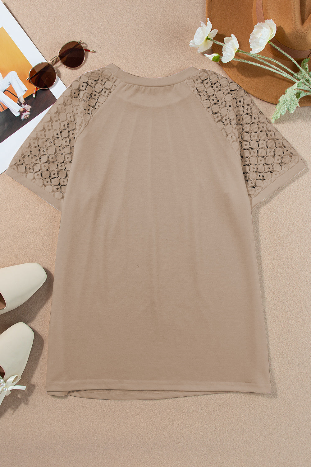 Pale Khaki Lace Raglan Sleeve Tee
