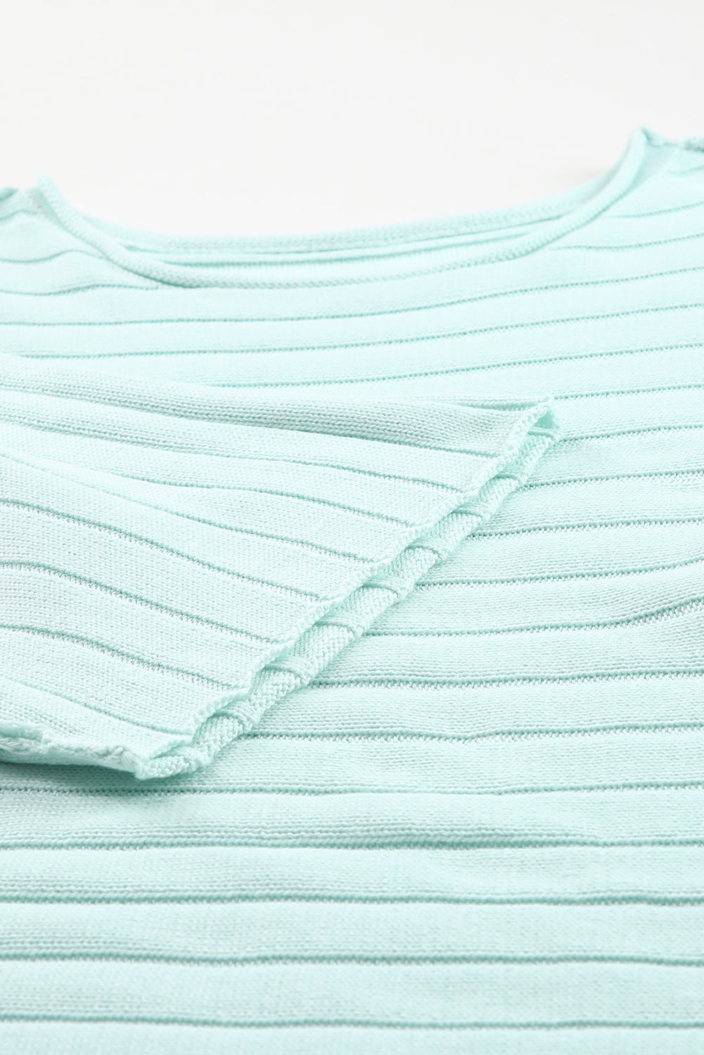 Apricot Solid Color Ribbed Knit 3/4 Sleeve Pullover Sweater