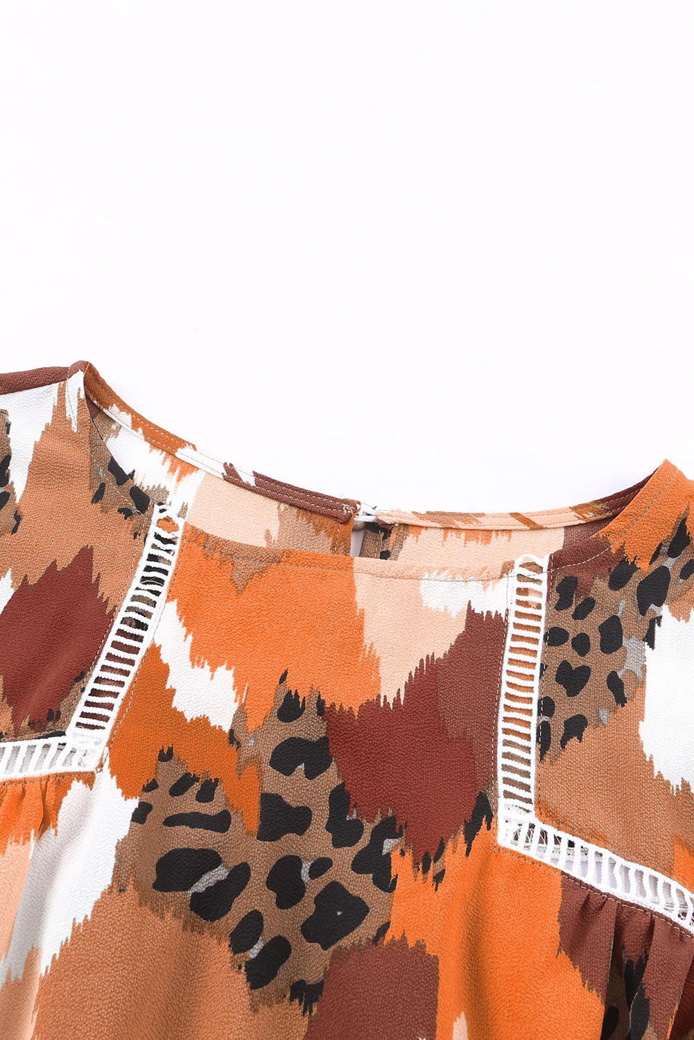Multicolor Abstract Print Ruffle Puff Sleeve Blouse