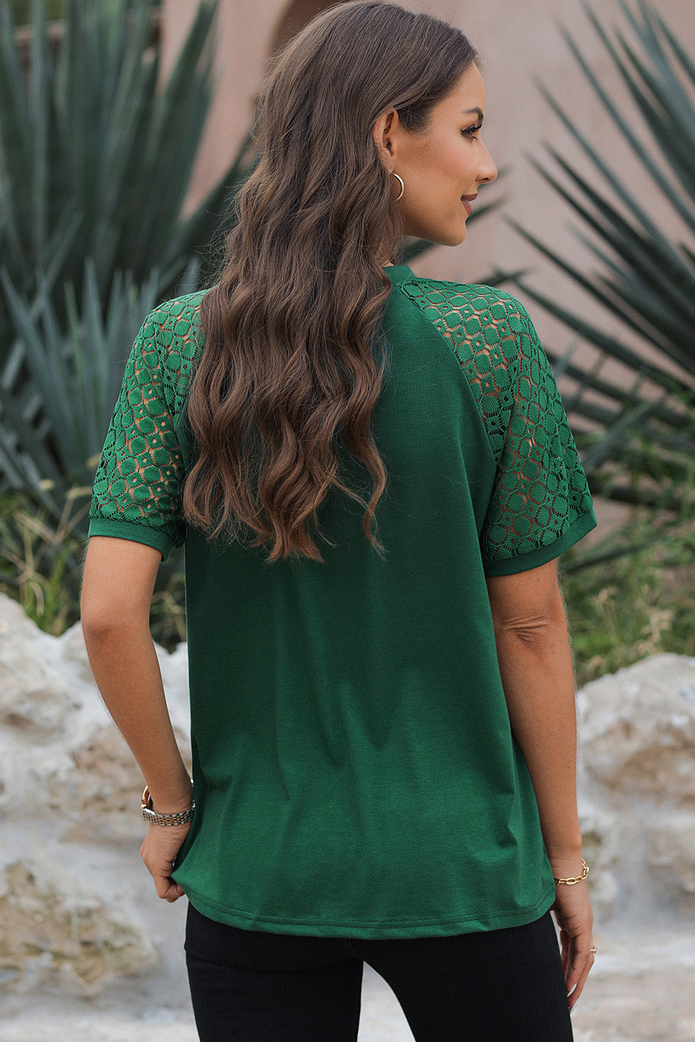 Pale Khaki Lace Raglan Sleeve Tee
