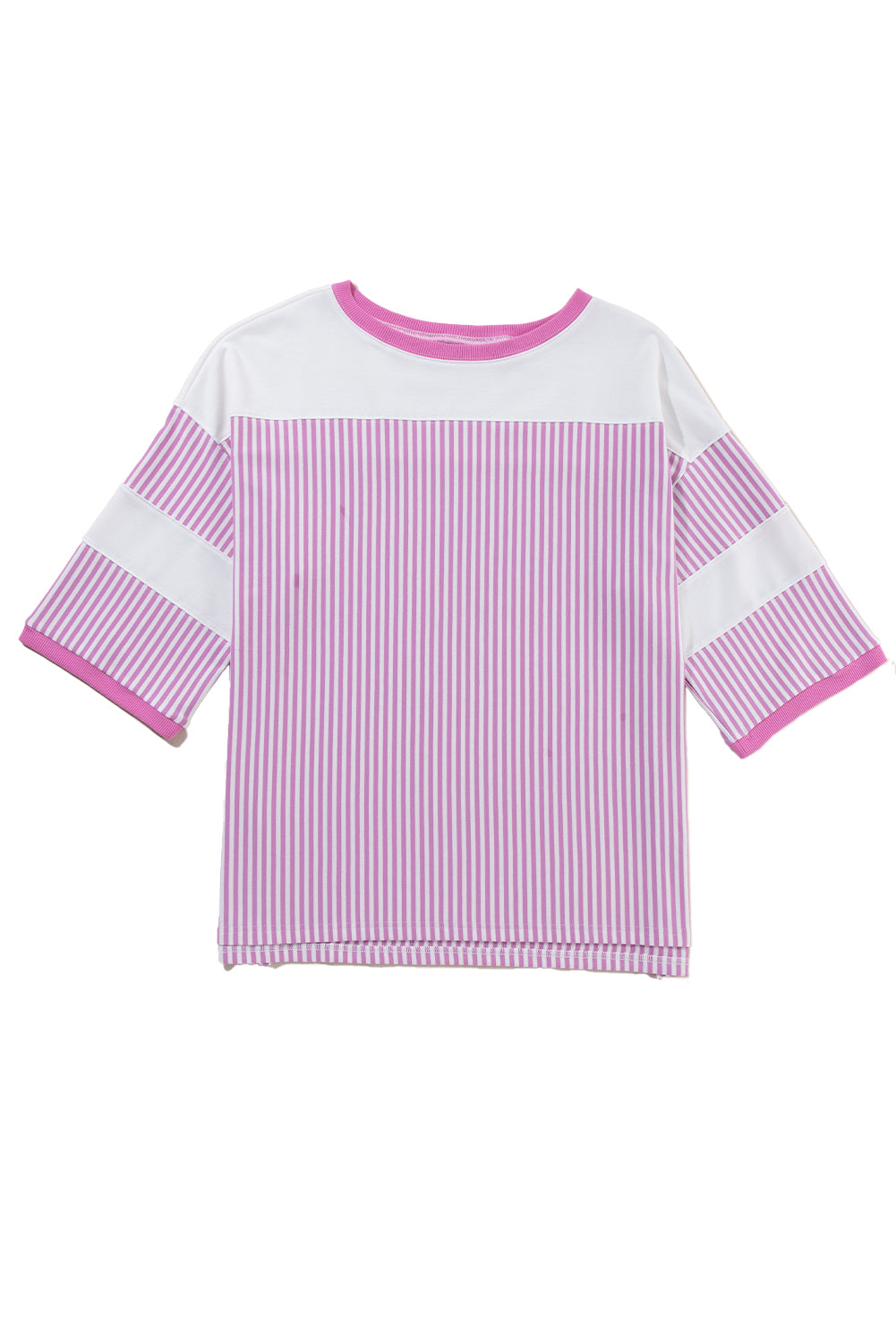 White Stripe Patchwork Bracelet Sleeve Plus Size T Shirt