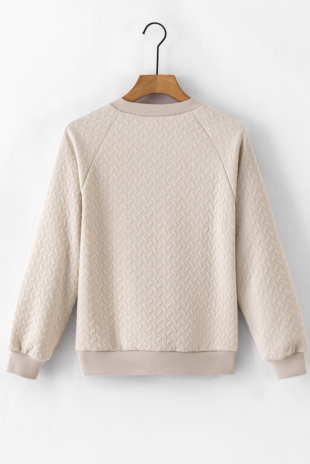 Jungle Green Solid Textured Raglan Sleeve Pullover Sweatshirt