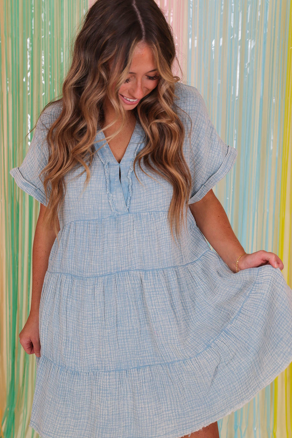 Beau Blue Mineral Wash Tiered Dress
