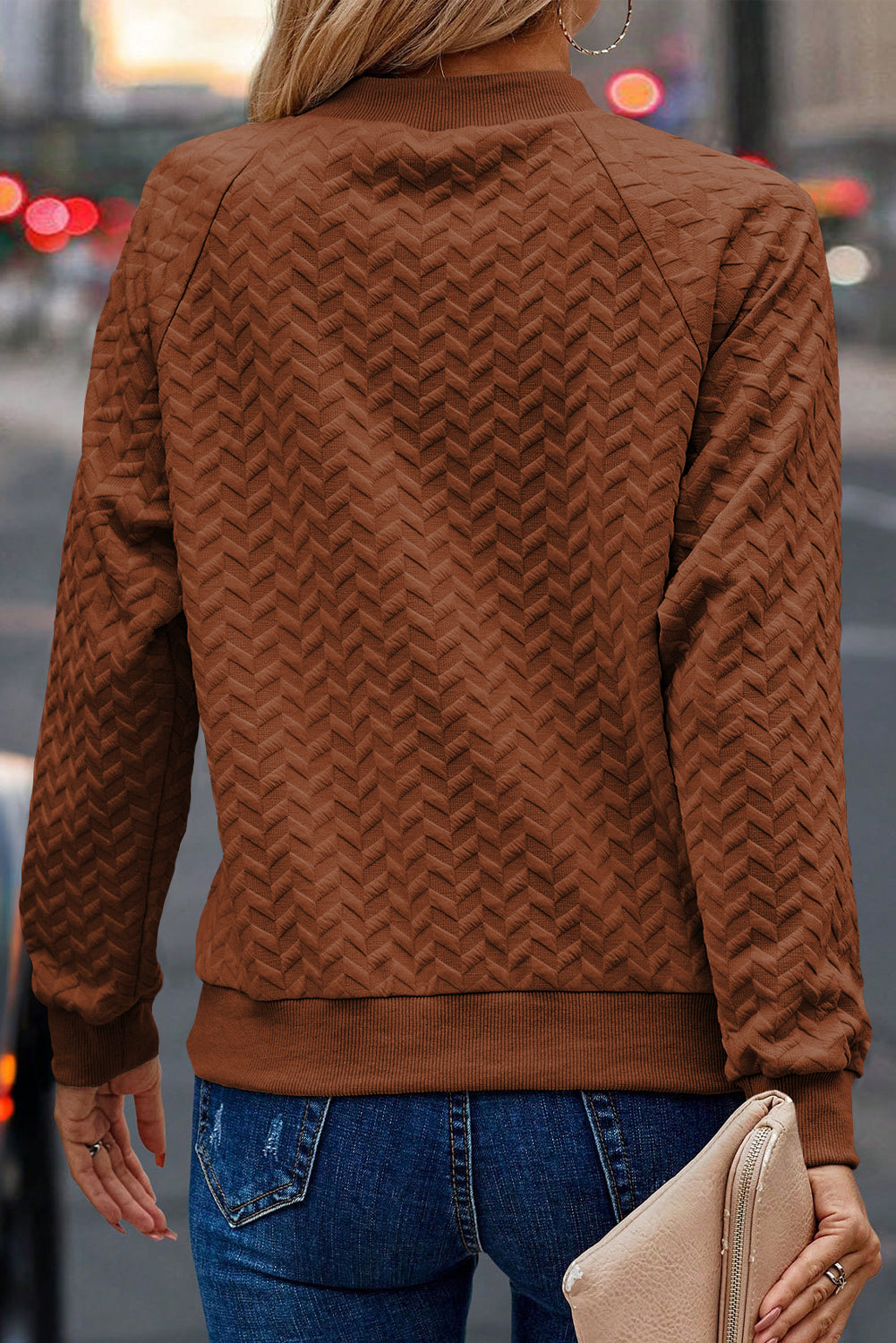 Jungle Green Solid Textured Raglan Sleeve Pullover Sweatshirt
