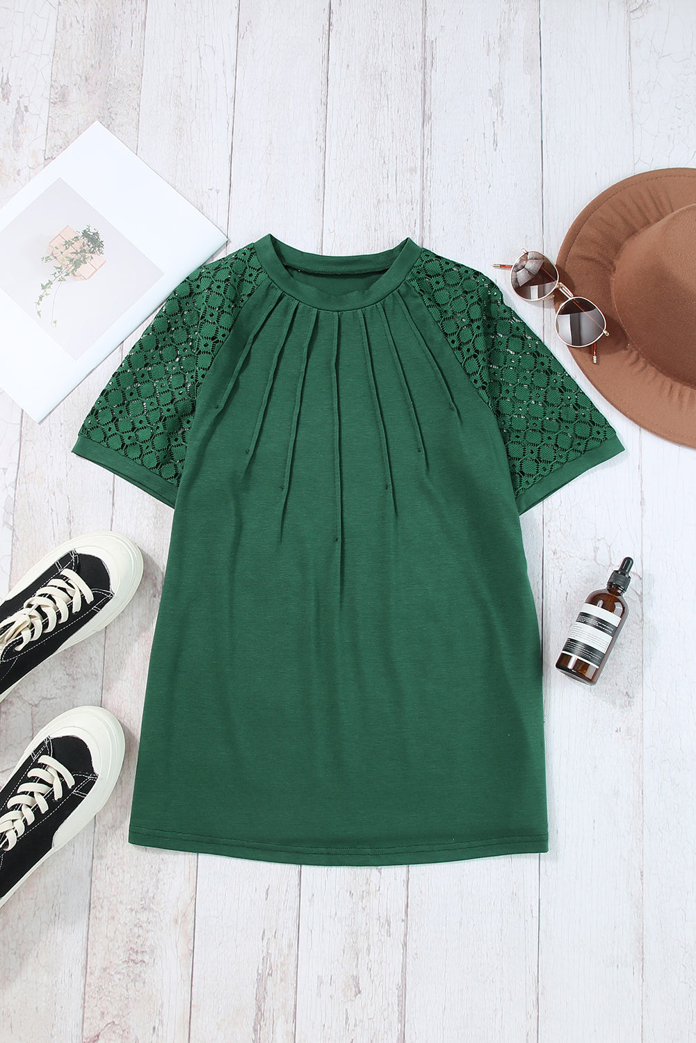 Pale Khaki Lace Raglan Sleeve Tee