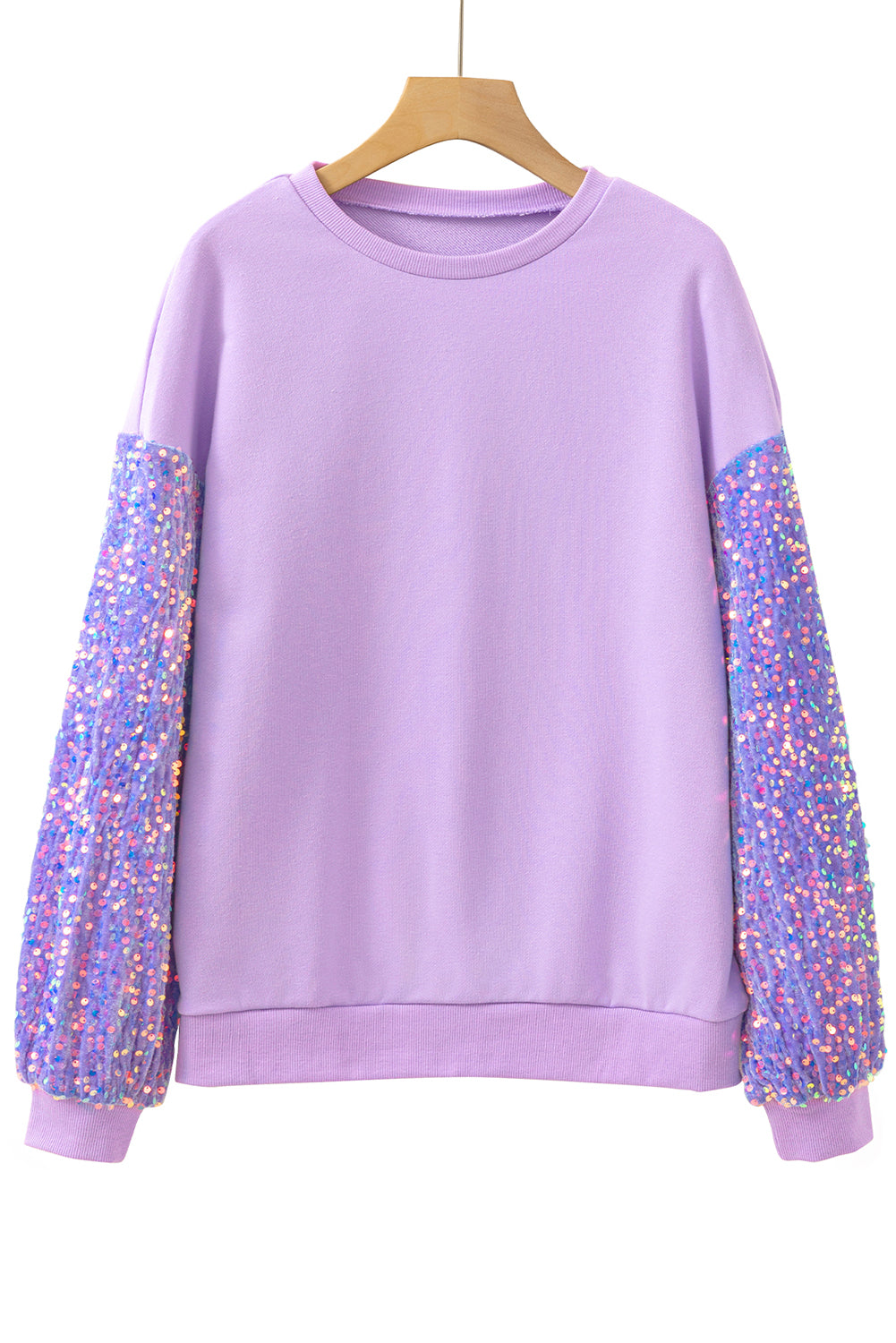 Pink Sequin Patchwork Long Sleeve Pullover Top