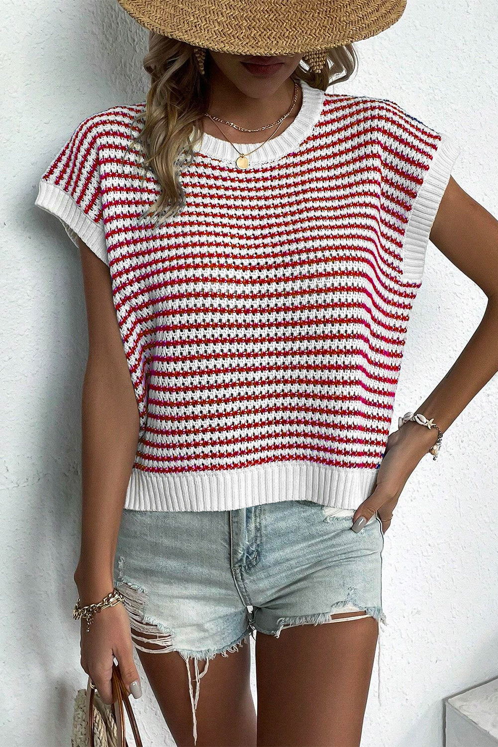Black Stripe Contrast Trim Knit Dolman Top