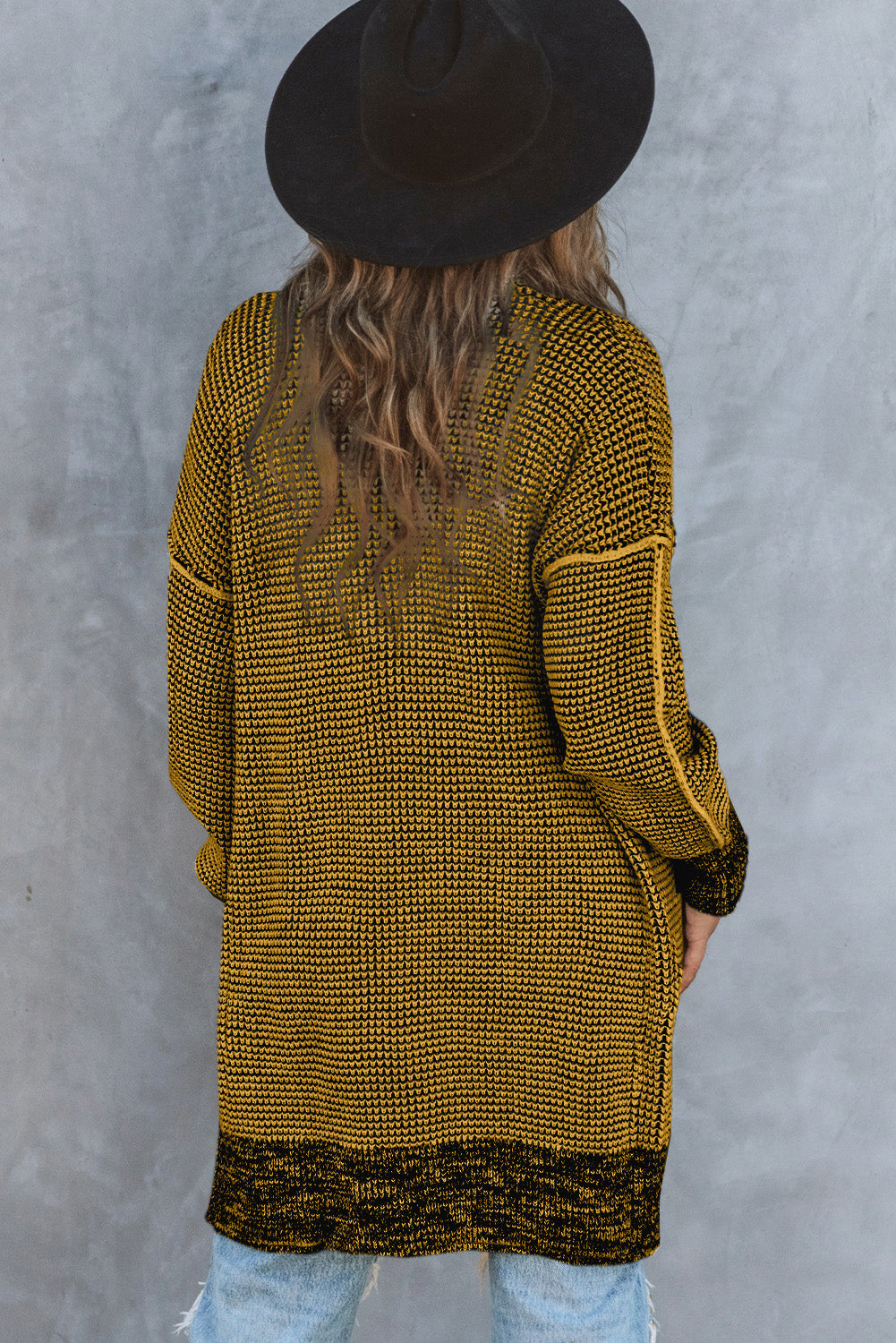 Grey Plaid Contrast Trim Casual Knit Cardigan