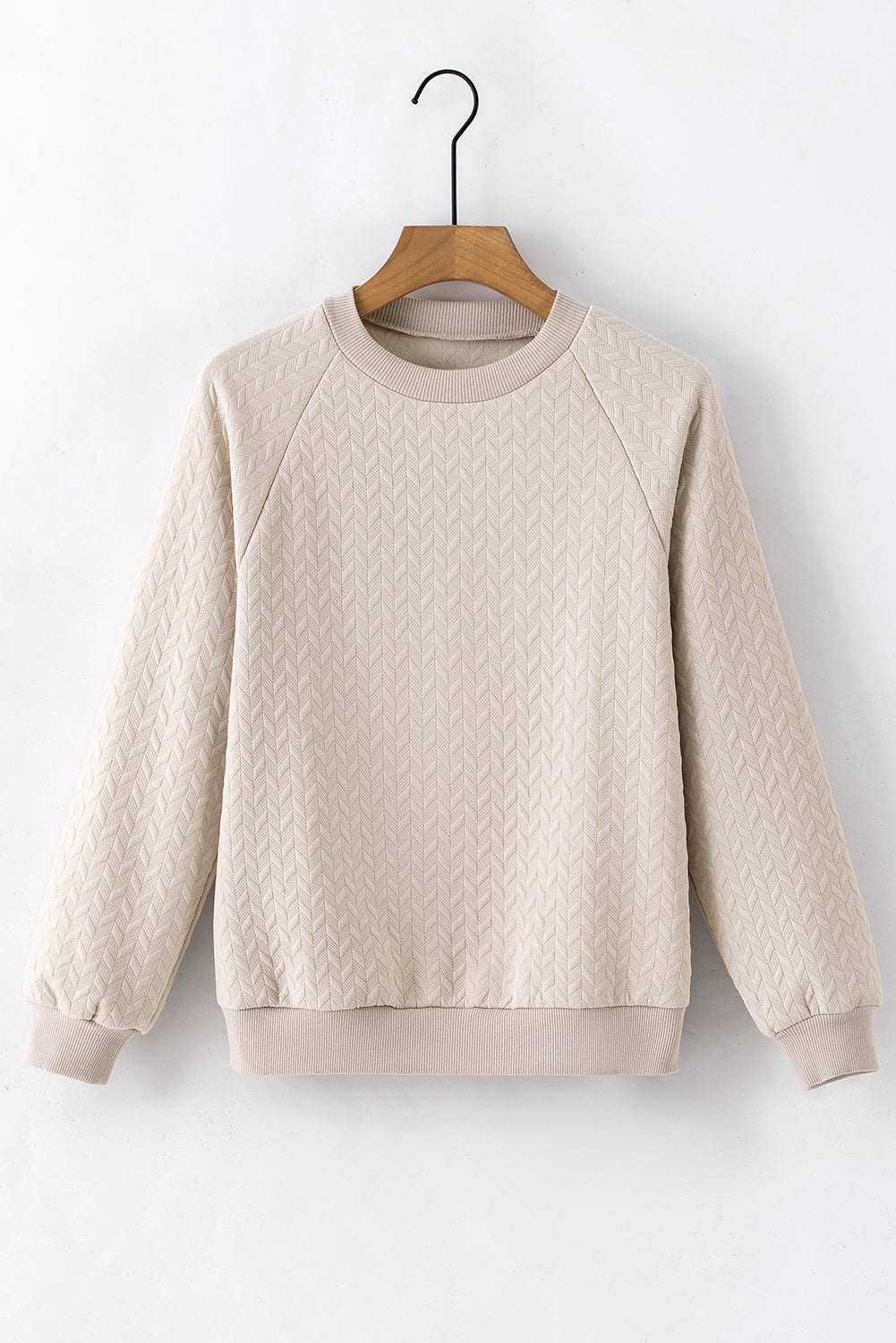 Jungle Green Solid Textured Raglan Sleeve Pullover Sweatshirt