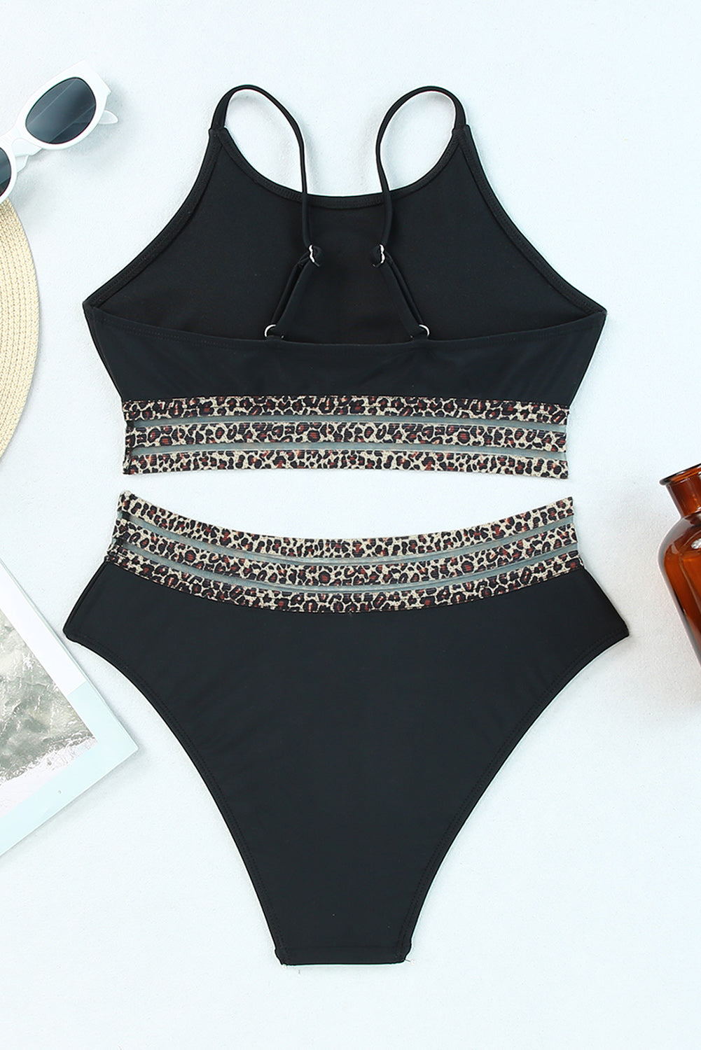 Black Leopard Print Wireless Swimsuit Set