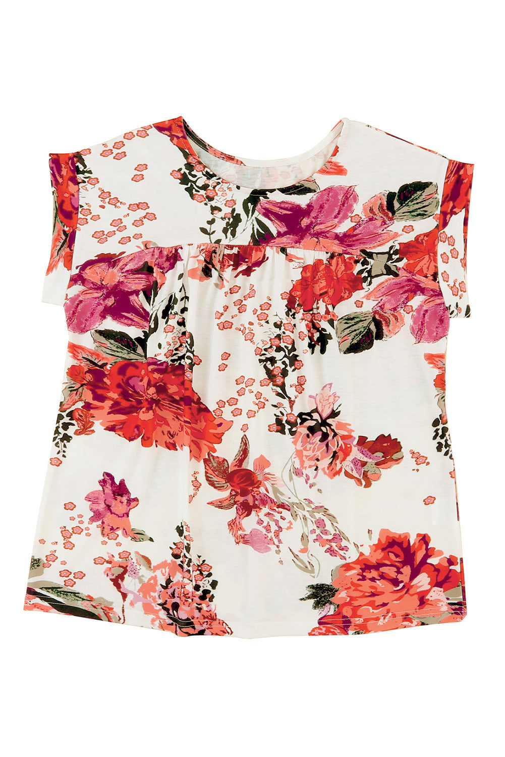 Red Floral Print Short Sleeve Blouse for Women
