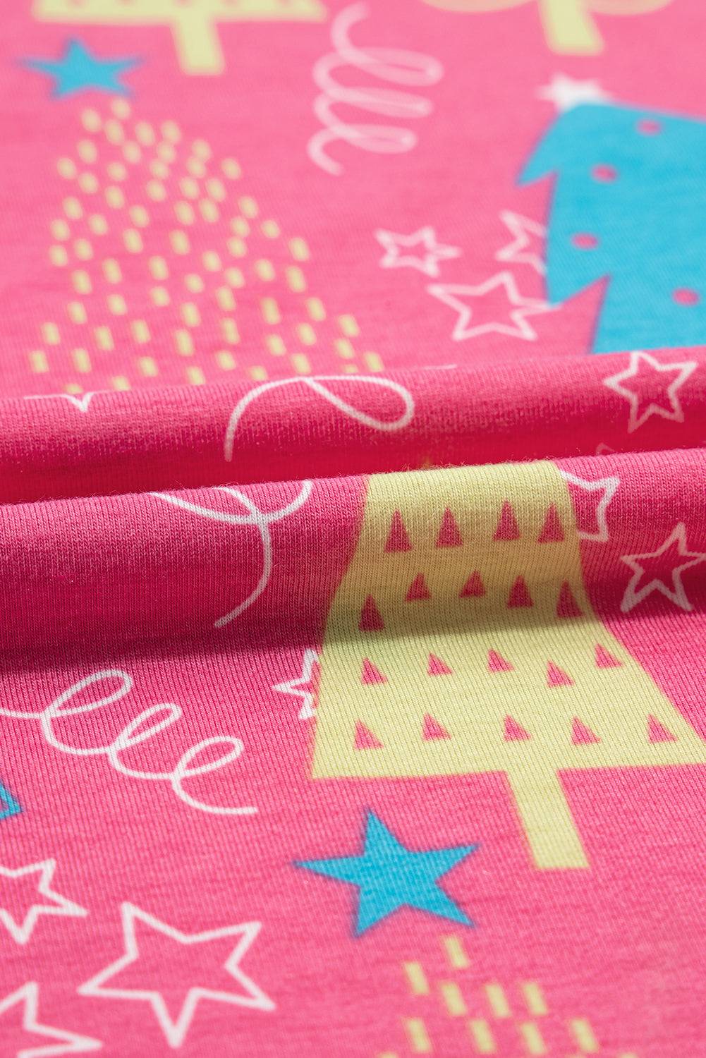 Red Christmas Tree Print V Neck Tee and Pants Loungewear Set