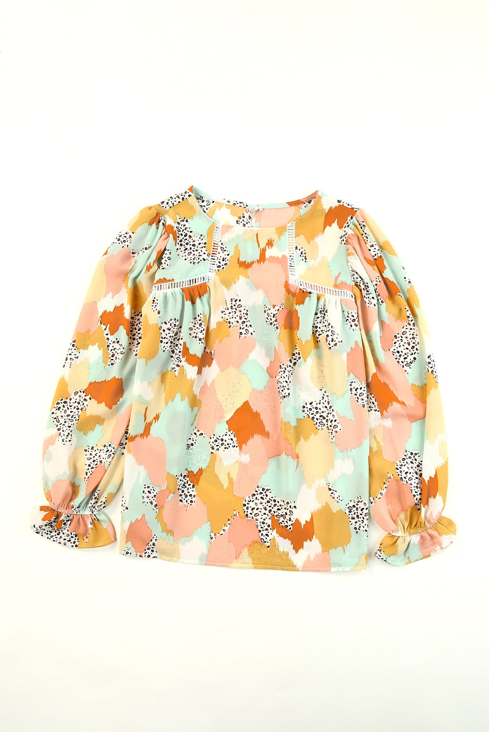 Multicolor Abstract Print Ruffle Puff Sleeve Blouse