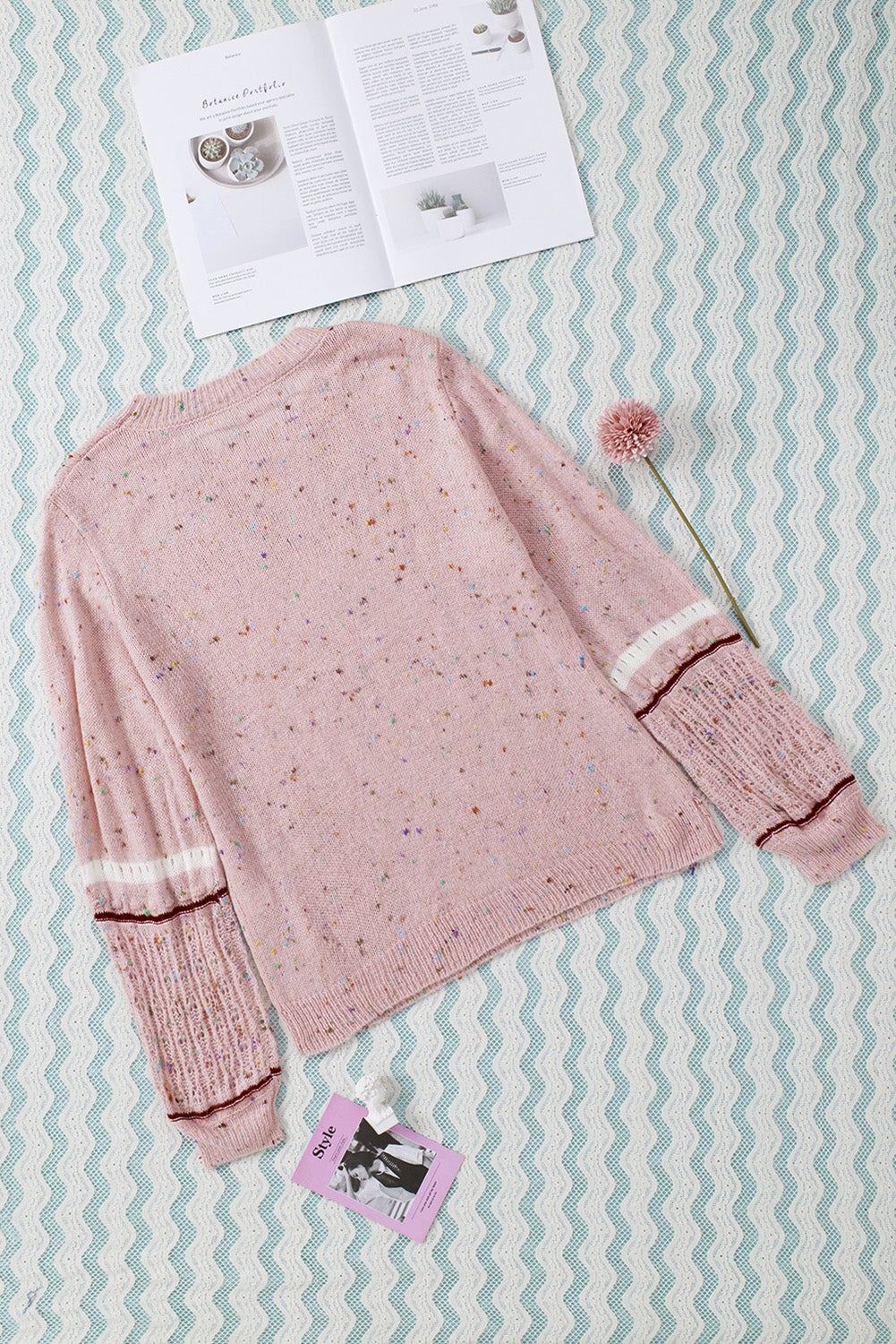White Pilling Detail Patterned Sleeve Sweater