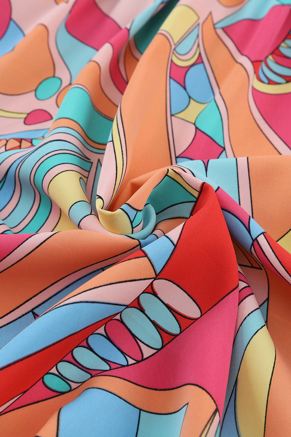 Multicolor Abstract Print Half Batwing Sleeve Loose Shirt