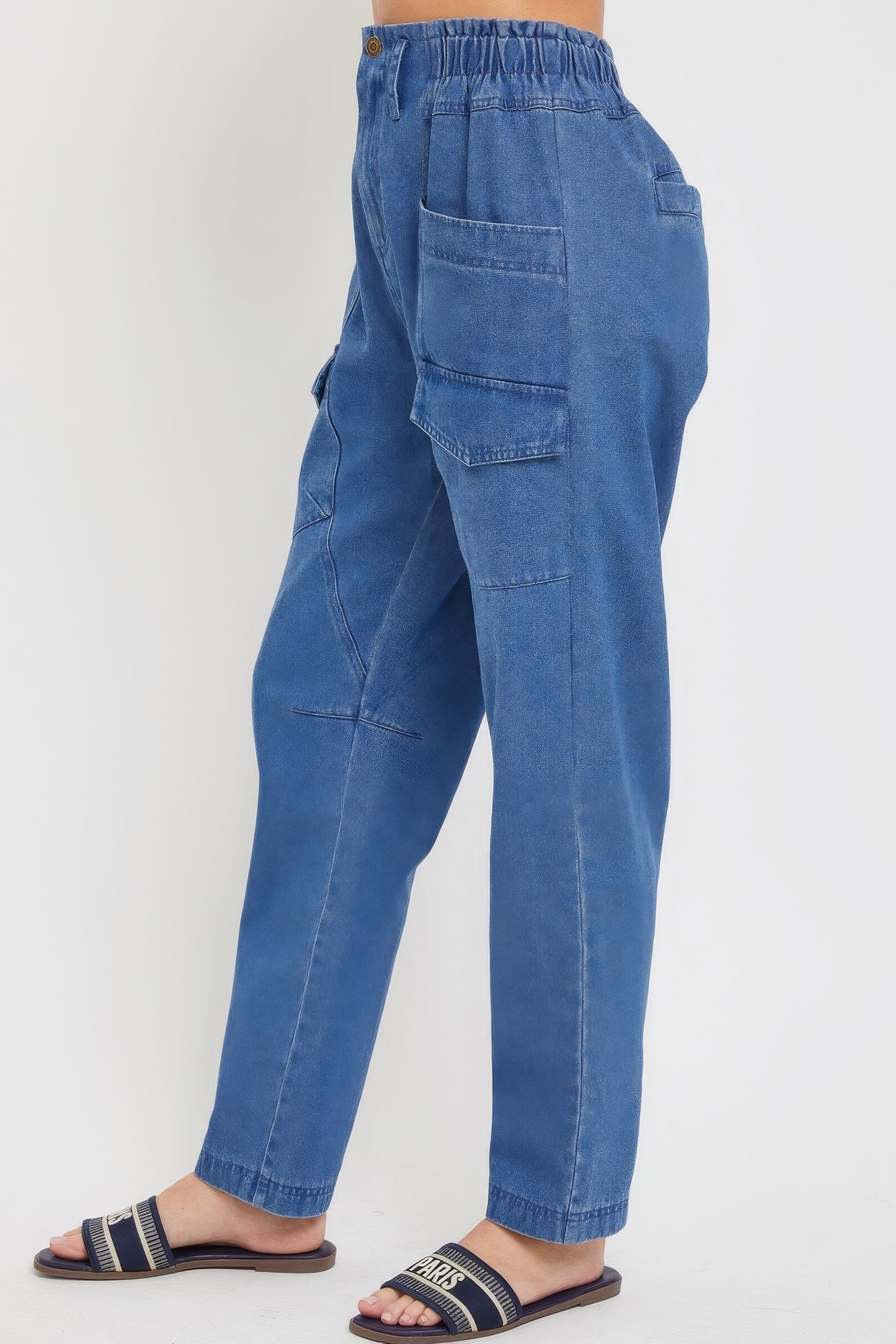 High Waisted Pocketed Denim Jogger Pants