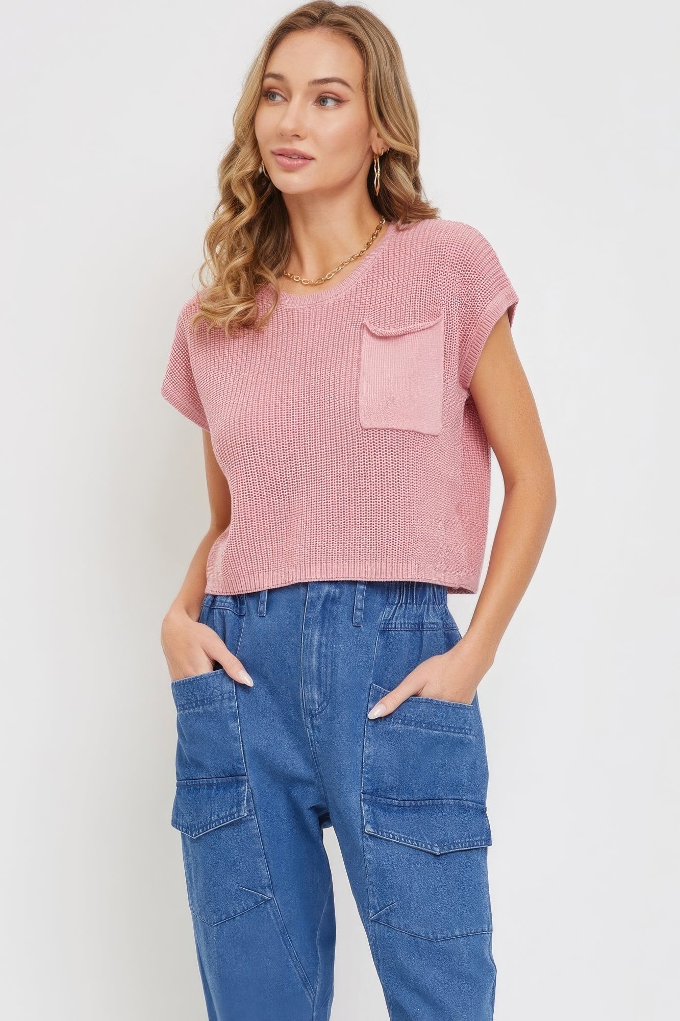 High Waisted Pocketed Denim Jogger Pants