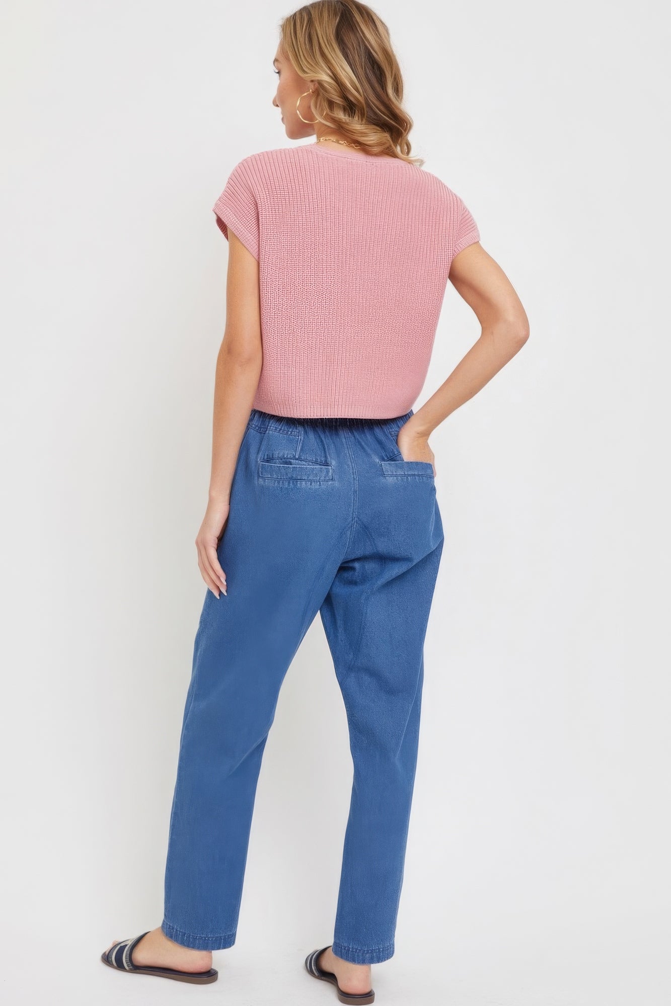 High Waisted Pocketed Denim Jogger Pants