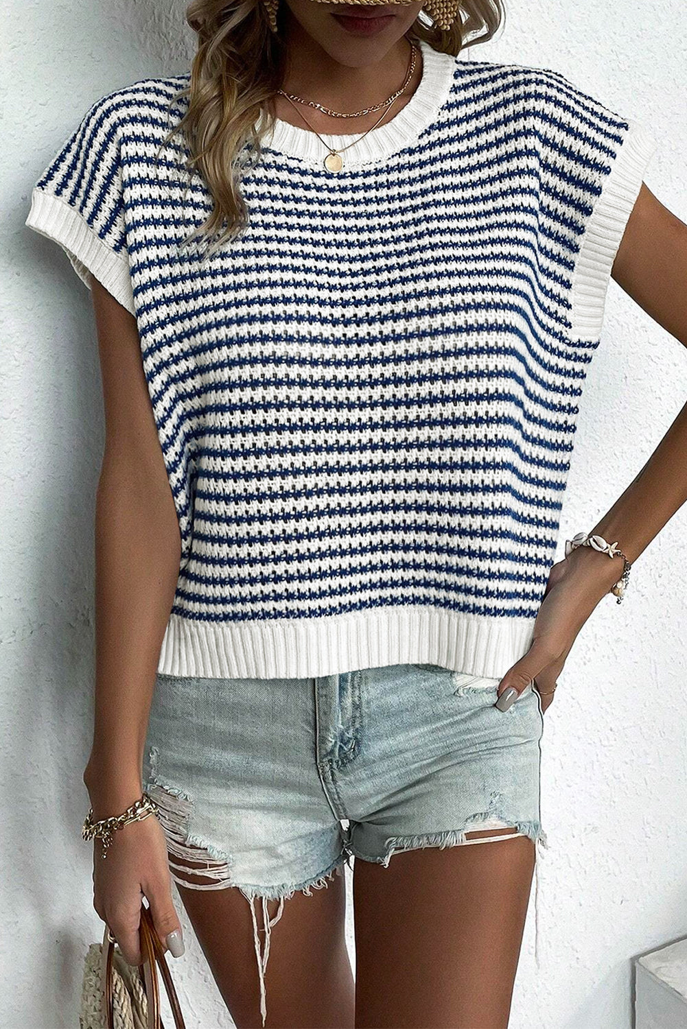 Black Stripe Contrast Trim Knit Dolman Top