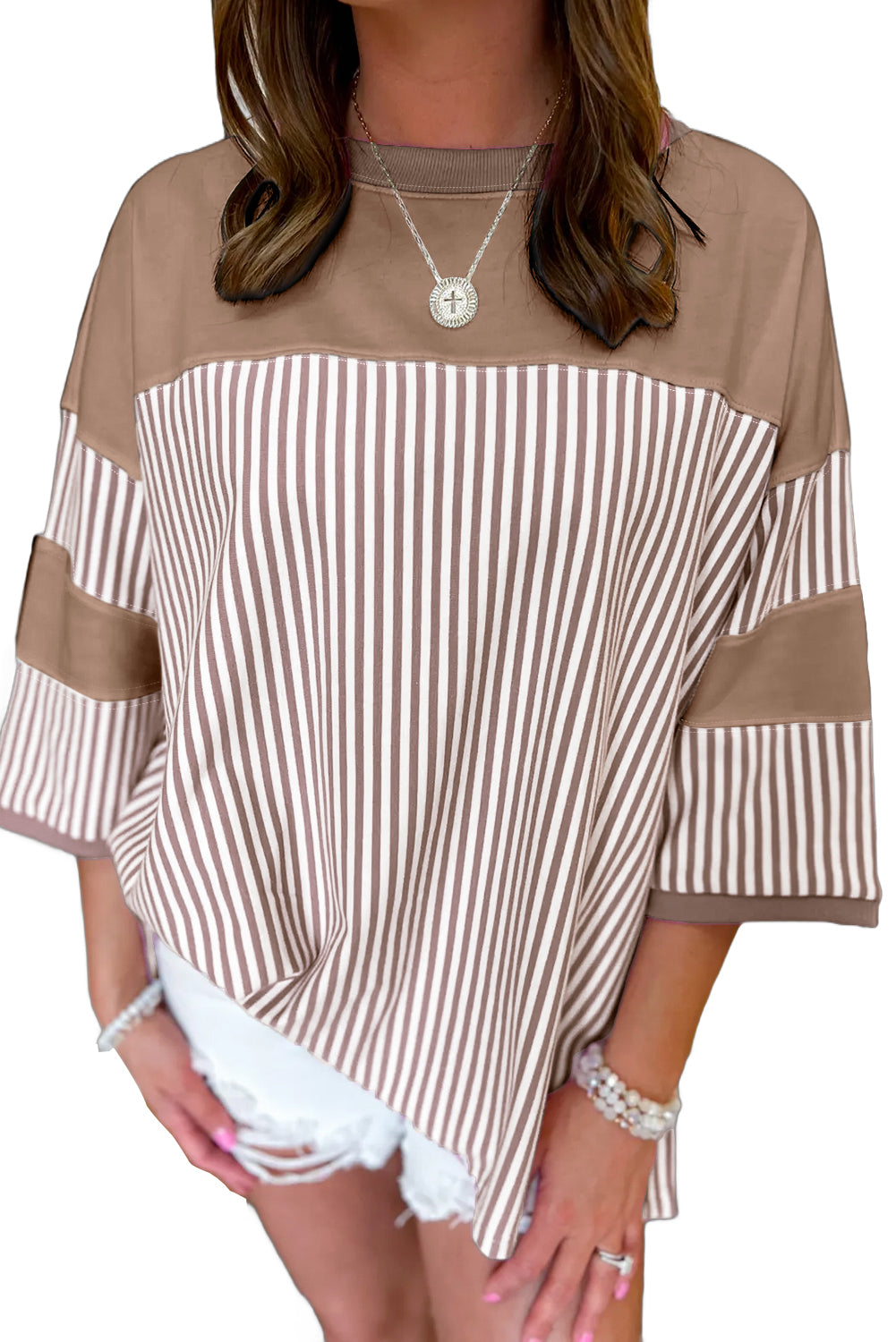 Mist Green Striped Patchwork Oversized Tee