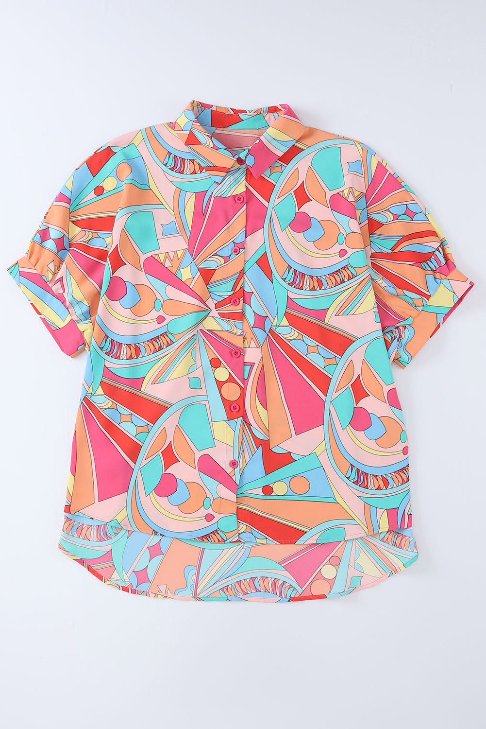 Multicolor Abstract Print Half Batwing Sleeve Loose Shirt